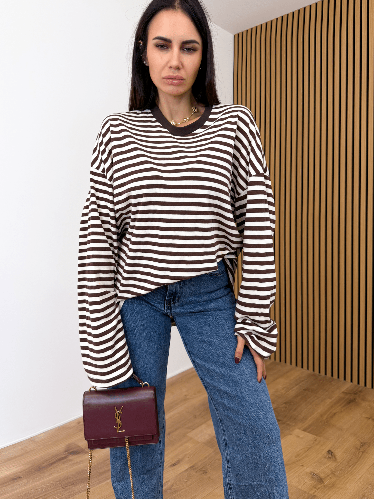 Maxi Maglia Lines - Burro e Marrone - SAINTH