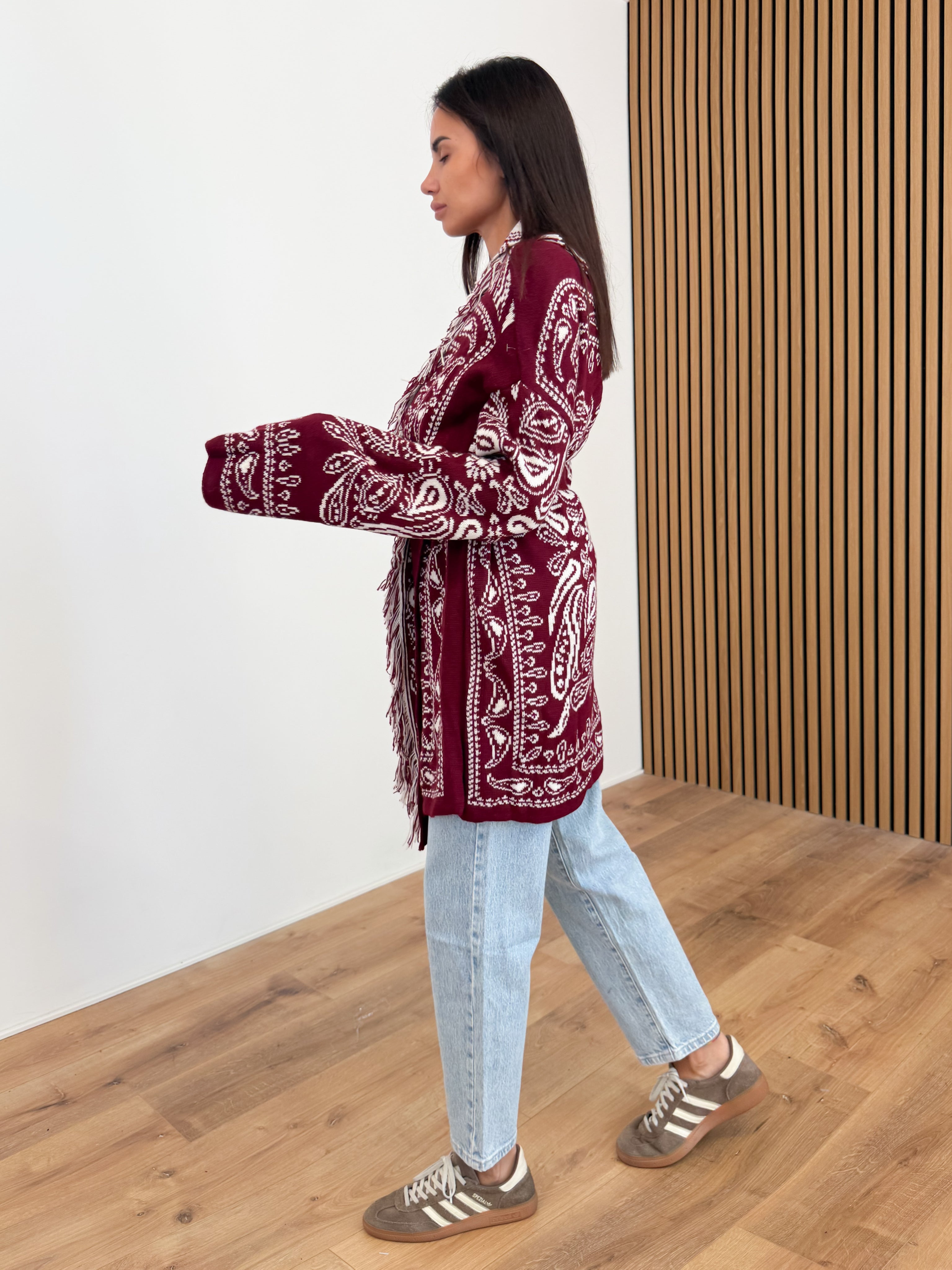 Cardigan Azteco - Bordeaux e Bianco