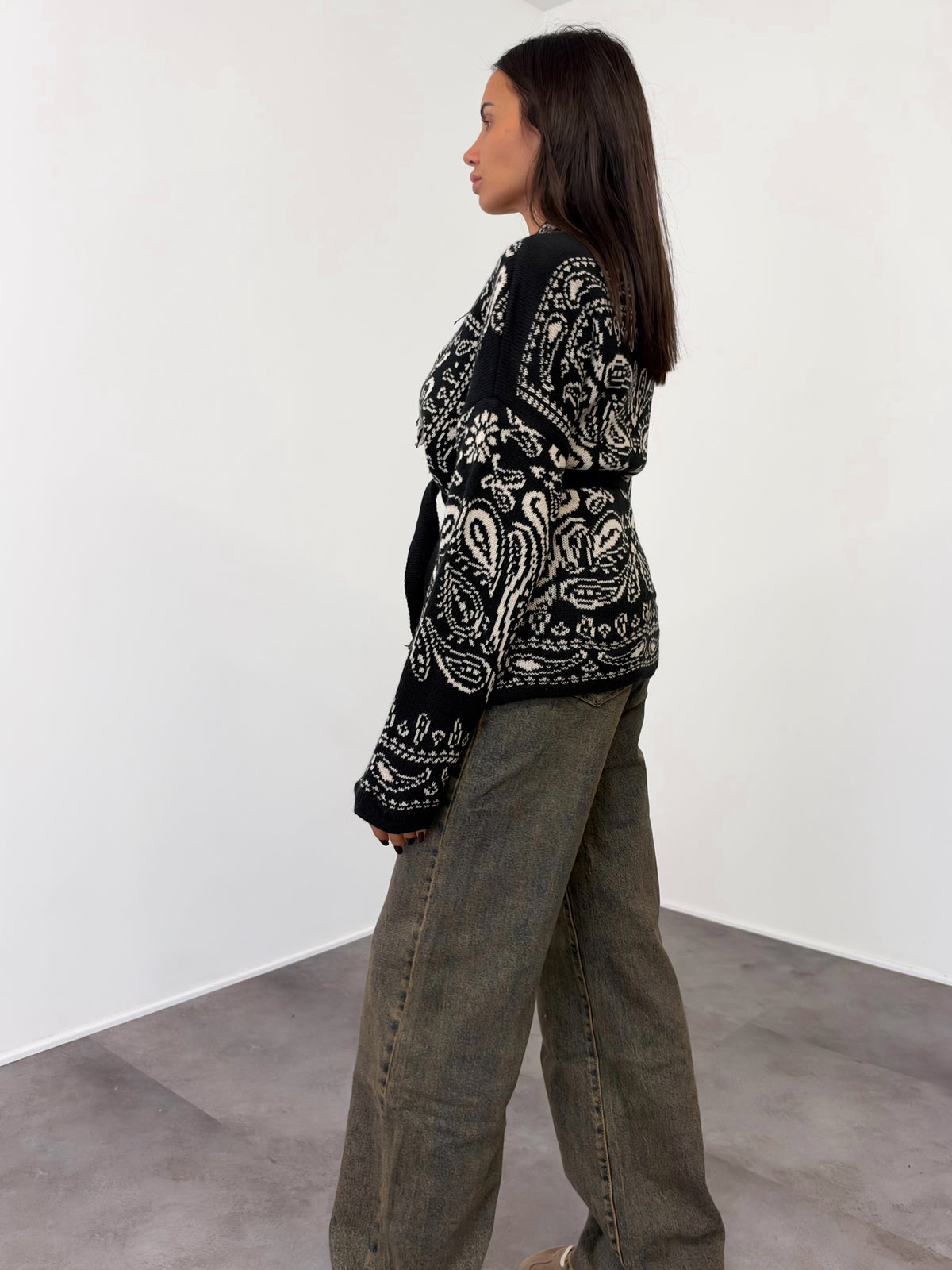 Cardigan Crop Azteco - Nero Burro