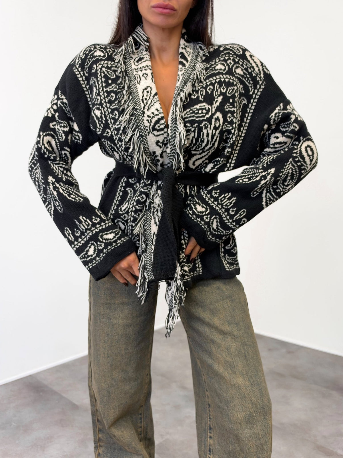 Cardigan Crop Azteco - Nero Burro - SAINTH