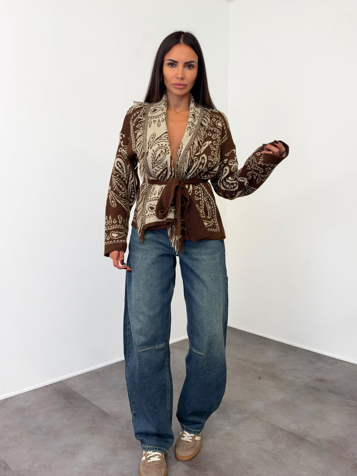 Cardigan Crop Azteco - Marrone Burro