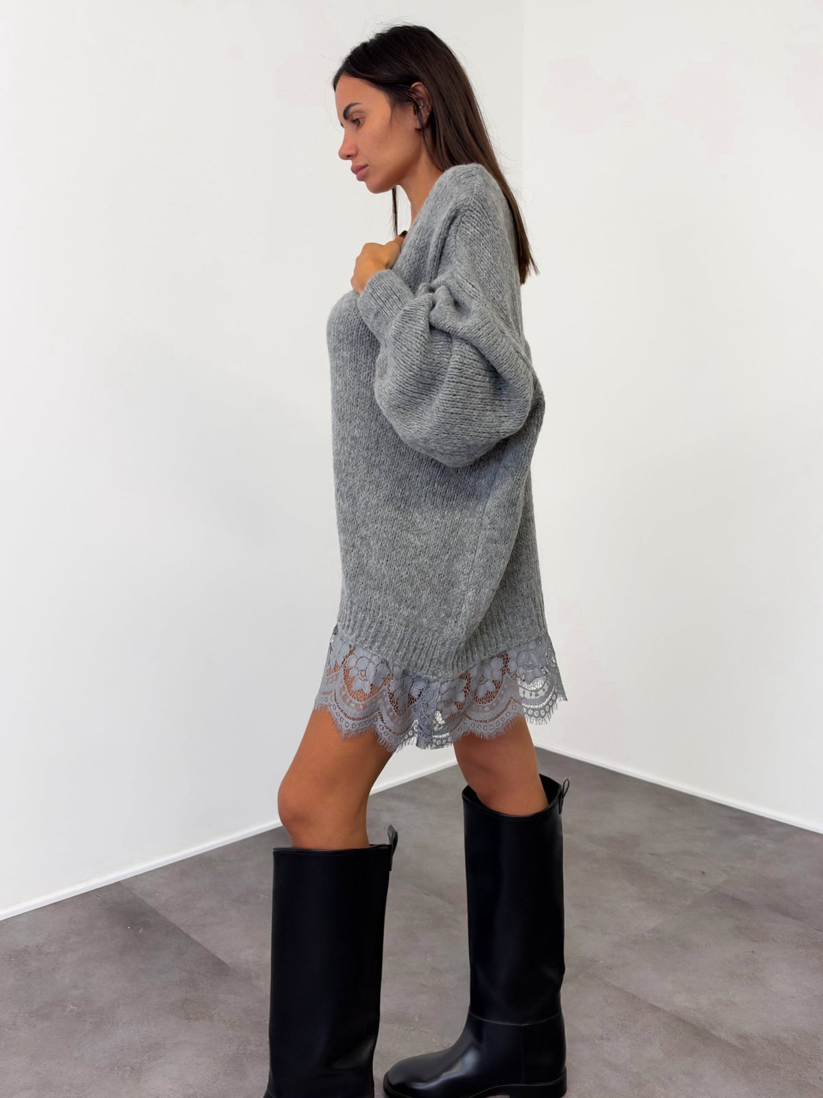 Abito Pull Ricamo - Grigio - SAINTH