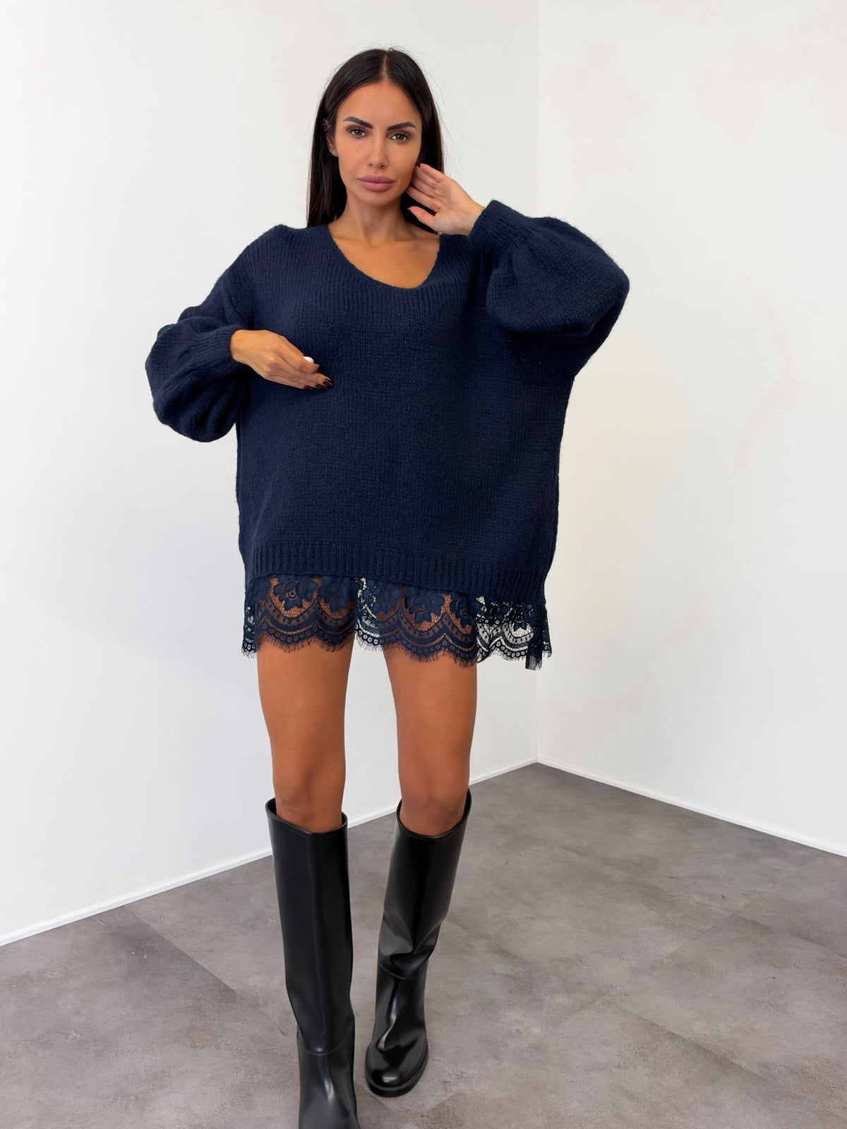 Abito Pull Ricamo - Blu - SAINTH