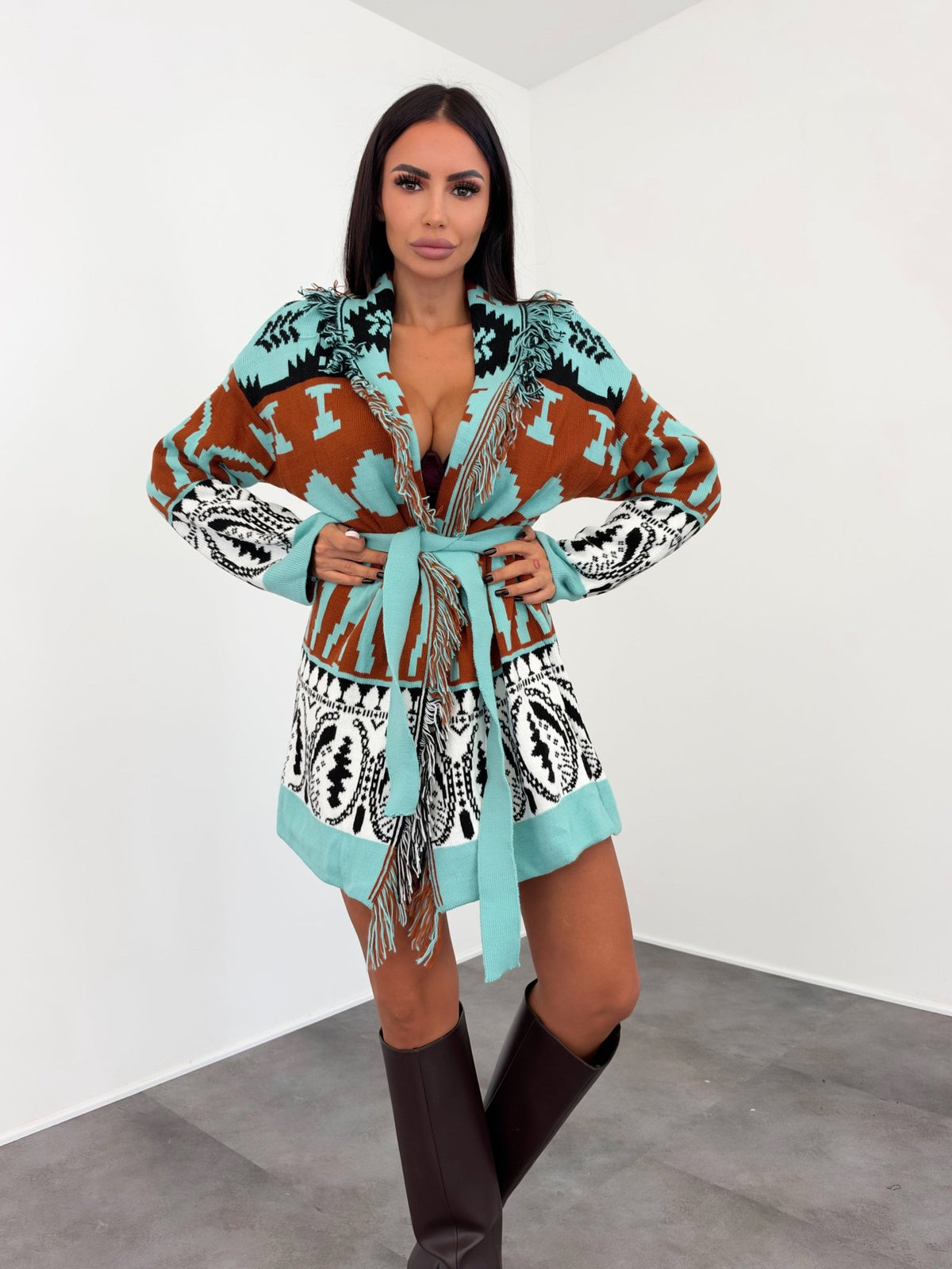 Cardigan Hindu - Acquamarina Camel - SAINTH