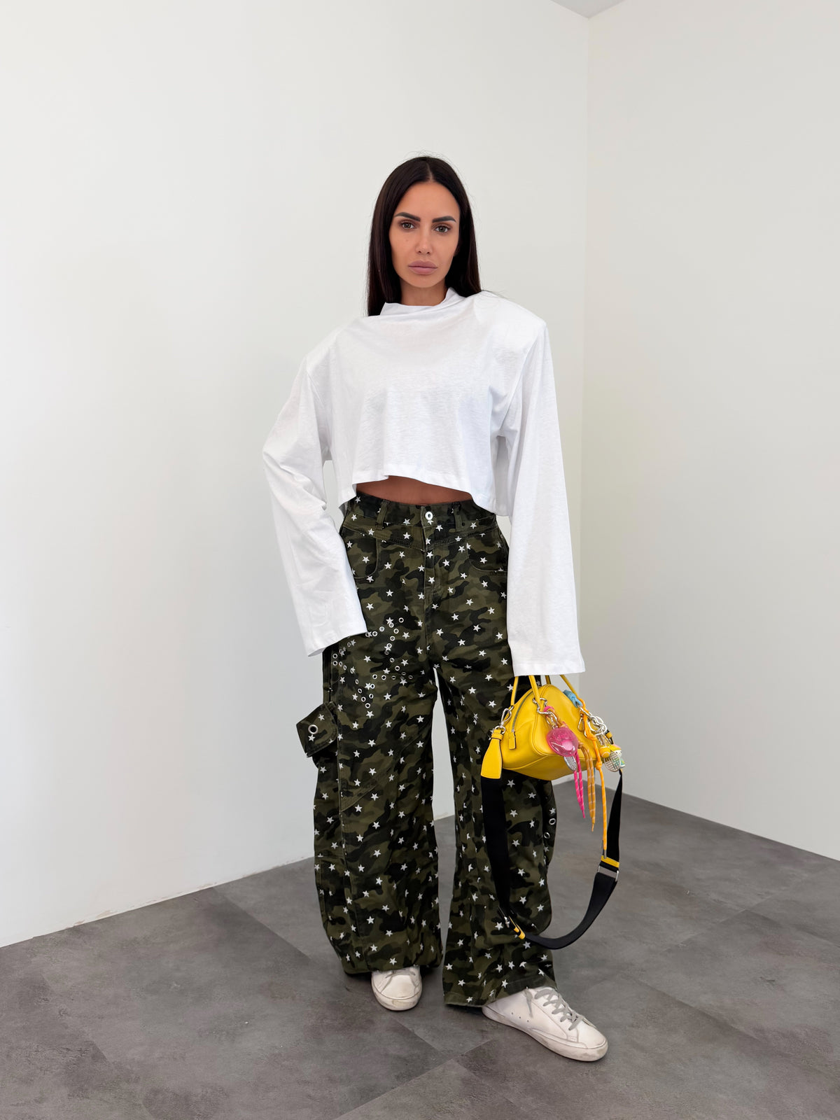 Maglia Maxi Spalla Crop - Bianca