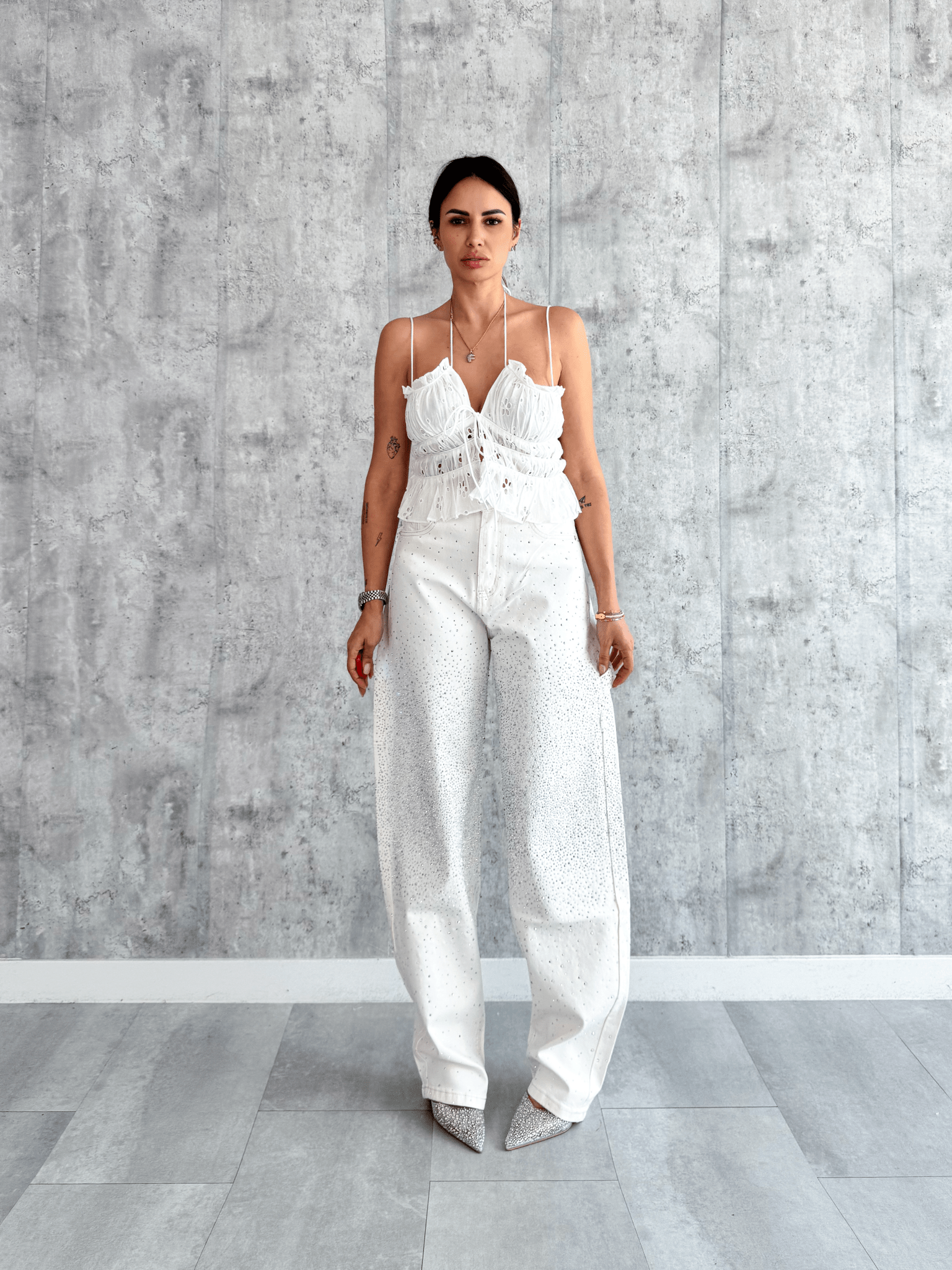 Jeans Baggy Diamonds - Bianco - SAINTH