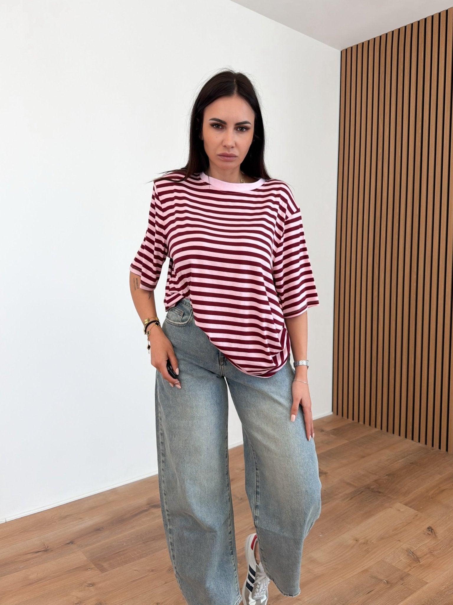 Maxi Maglia Linee - Bordeaux e Rosa - SAINTH