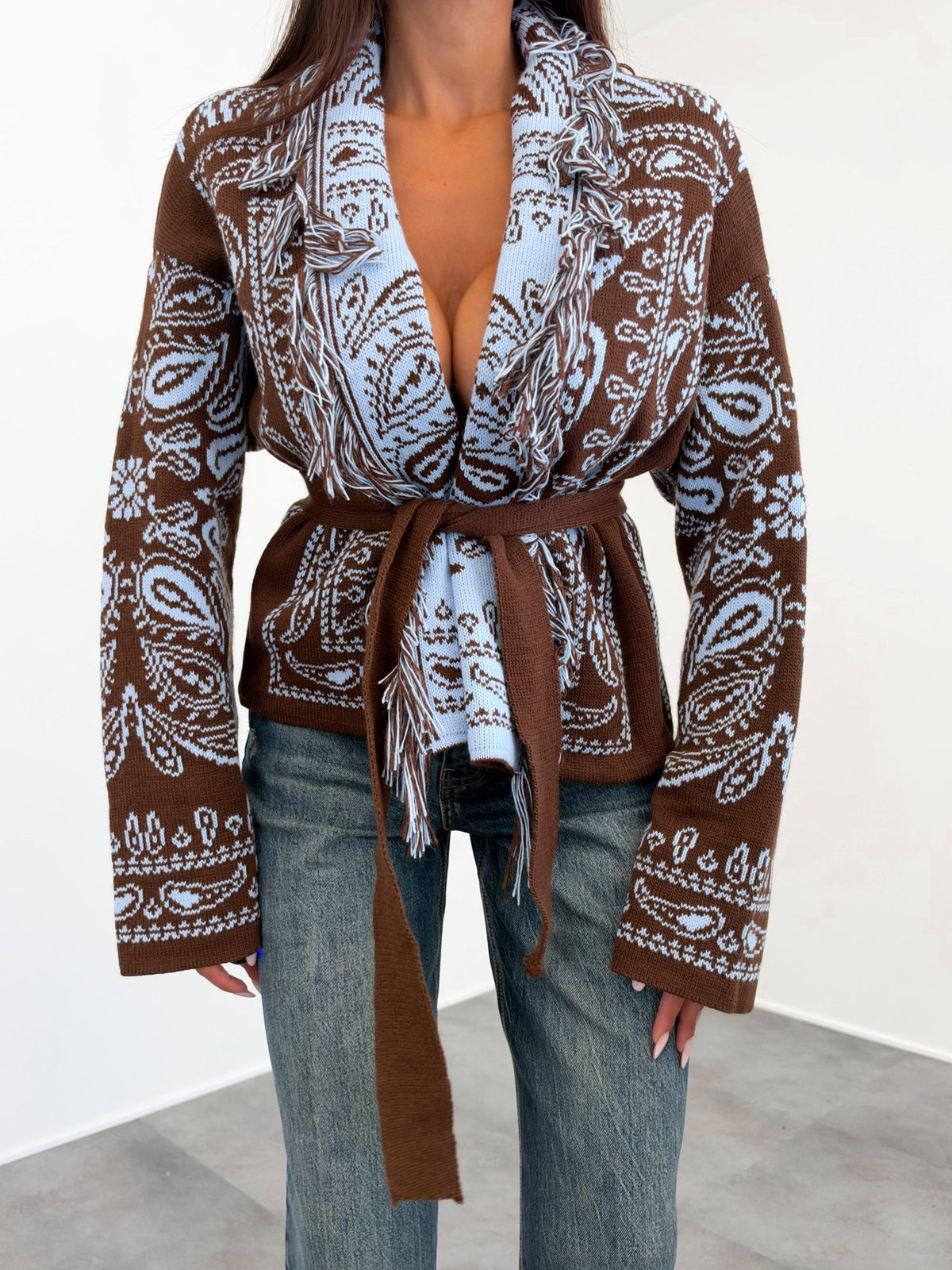 Cardigan Crop Azteco - Marrone Celeste - SAINTH