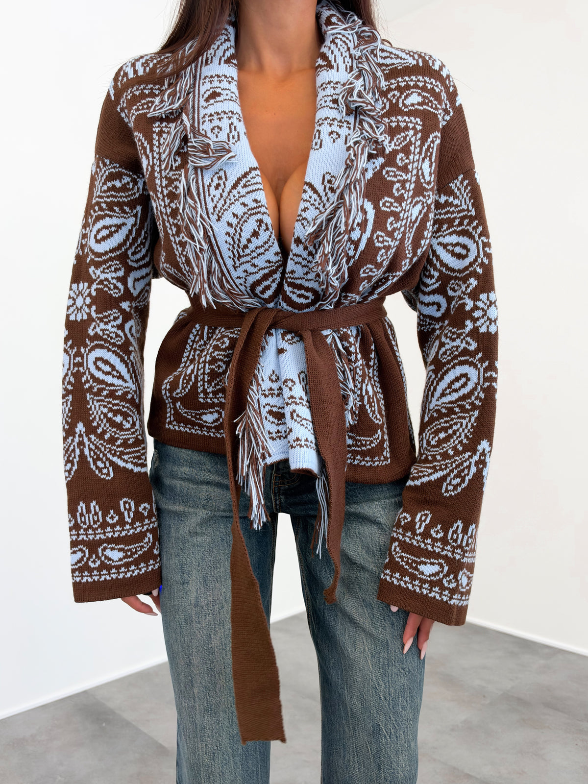 Cardigan Crop Azteco - Marrone Celeste