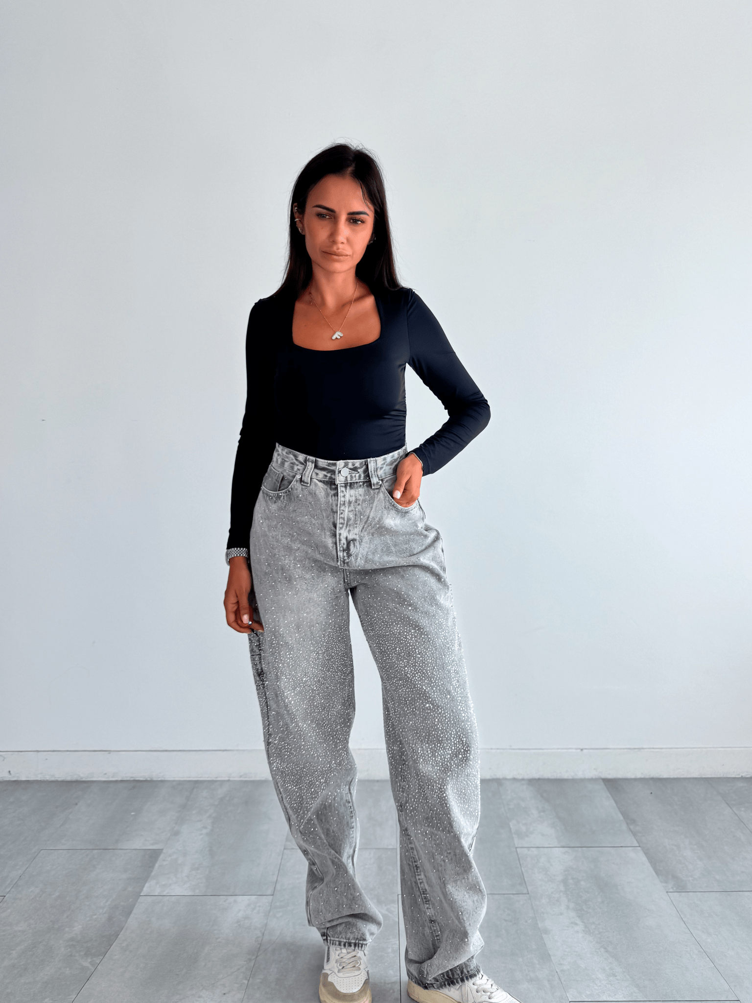Jeans Bomber Diamonds - Grigio - SAINTH
