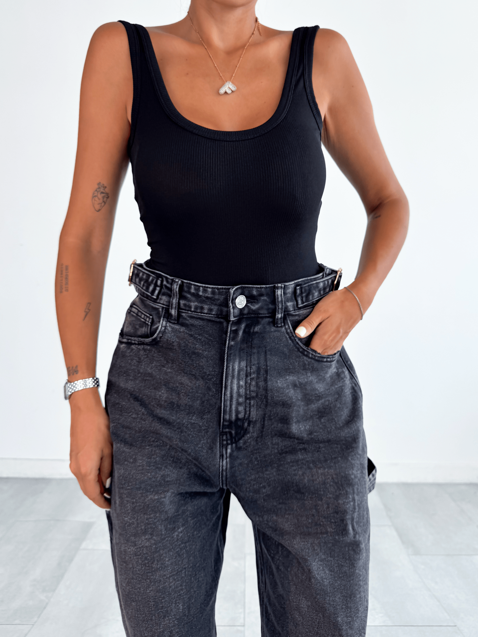 Jeans Doppia Fibbia - Nero