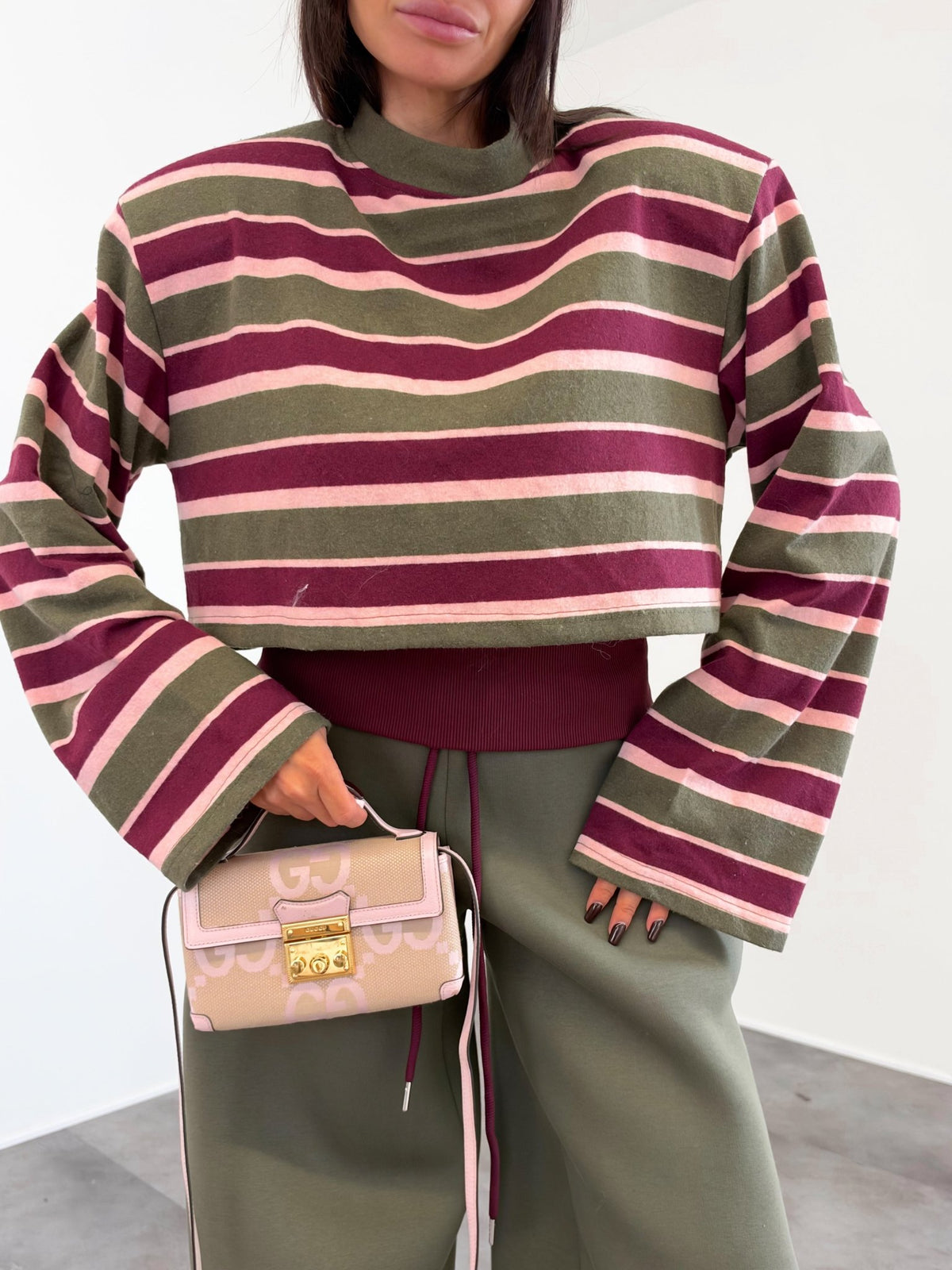 Maglia Crop Righe - Verde Bordeaux - SAINTH