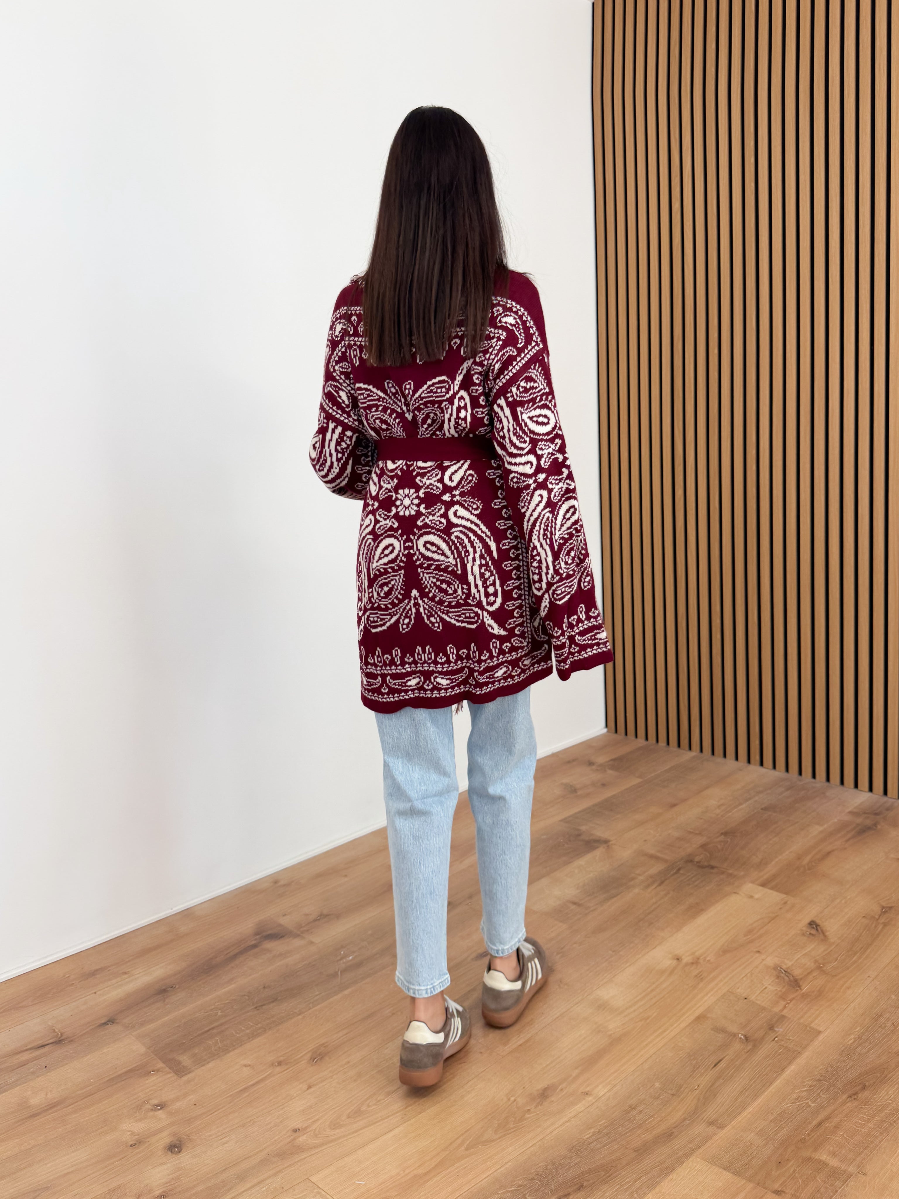 Cardigan Azteco - Bordeaux e Bianco