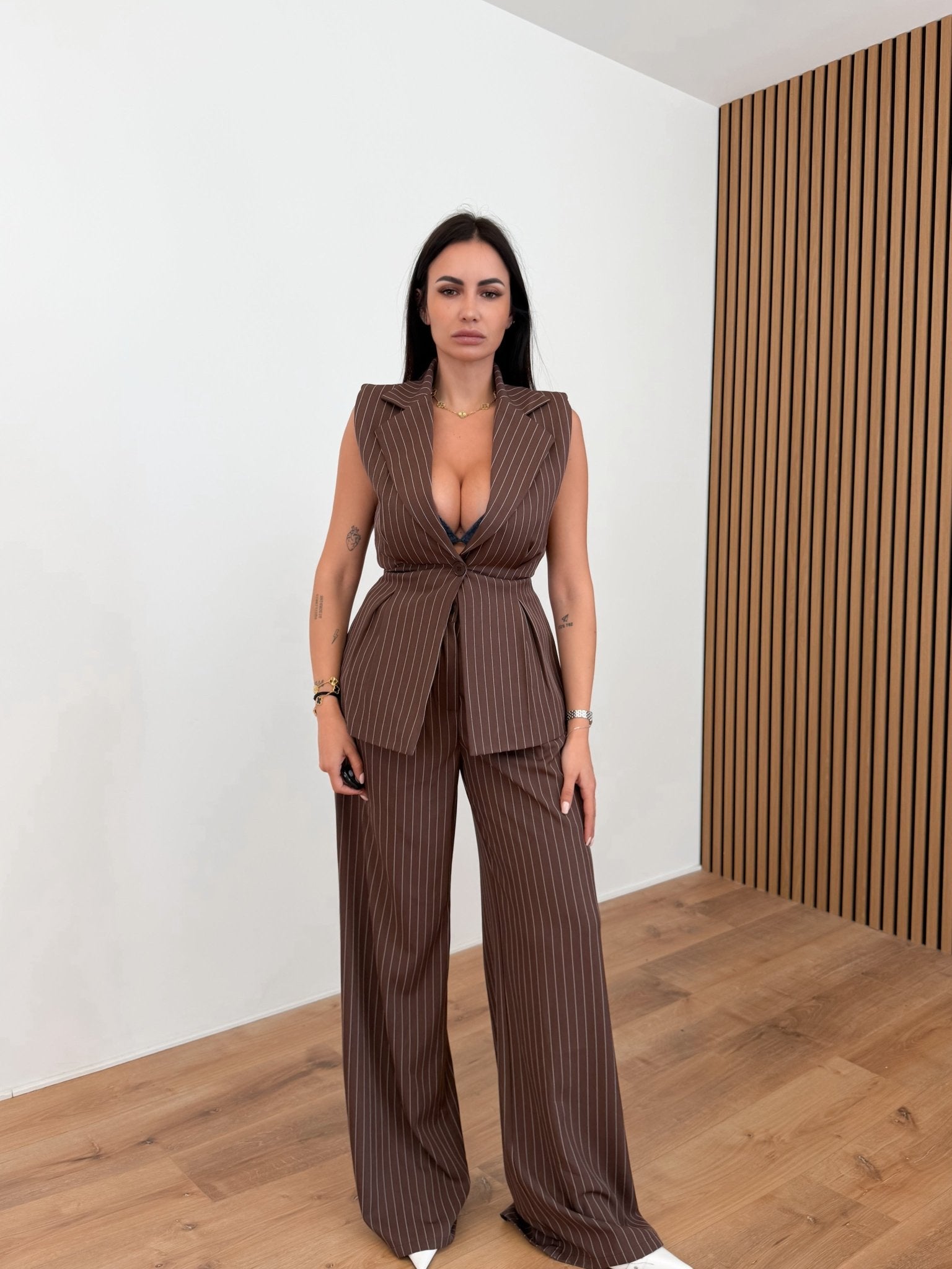 Coordinato Gilet Gessato - Marrone - SAINTH