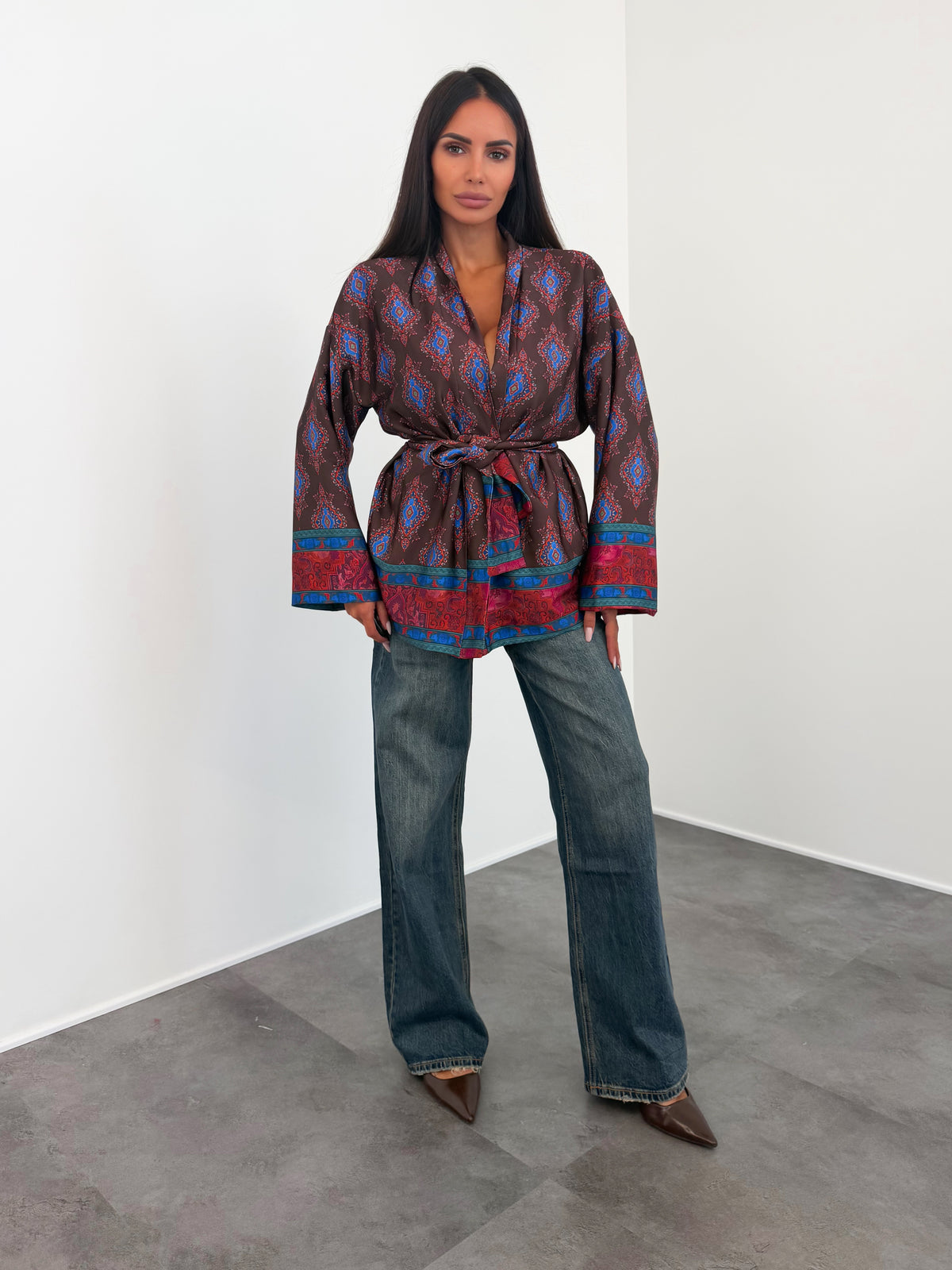 Kimono Mosaico - Marrone Blu Elettrico