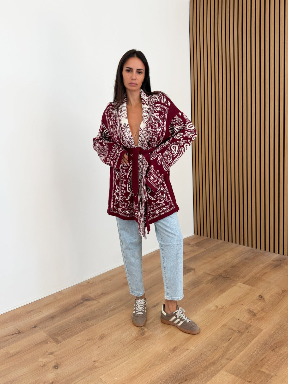 Cardigan Azteco - Bordeaux e Bianco - SAINTH