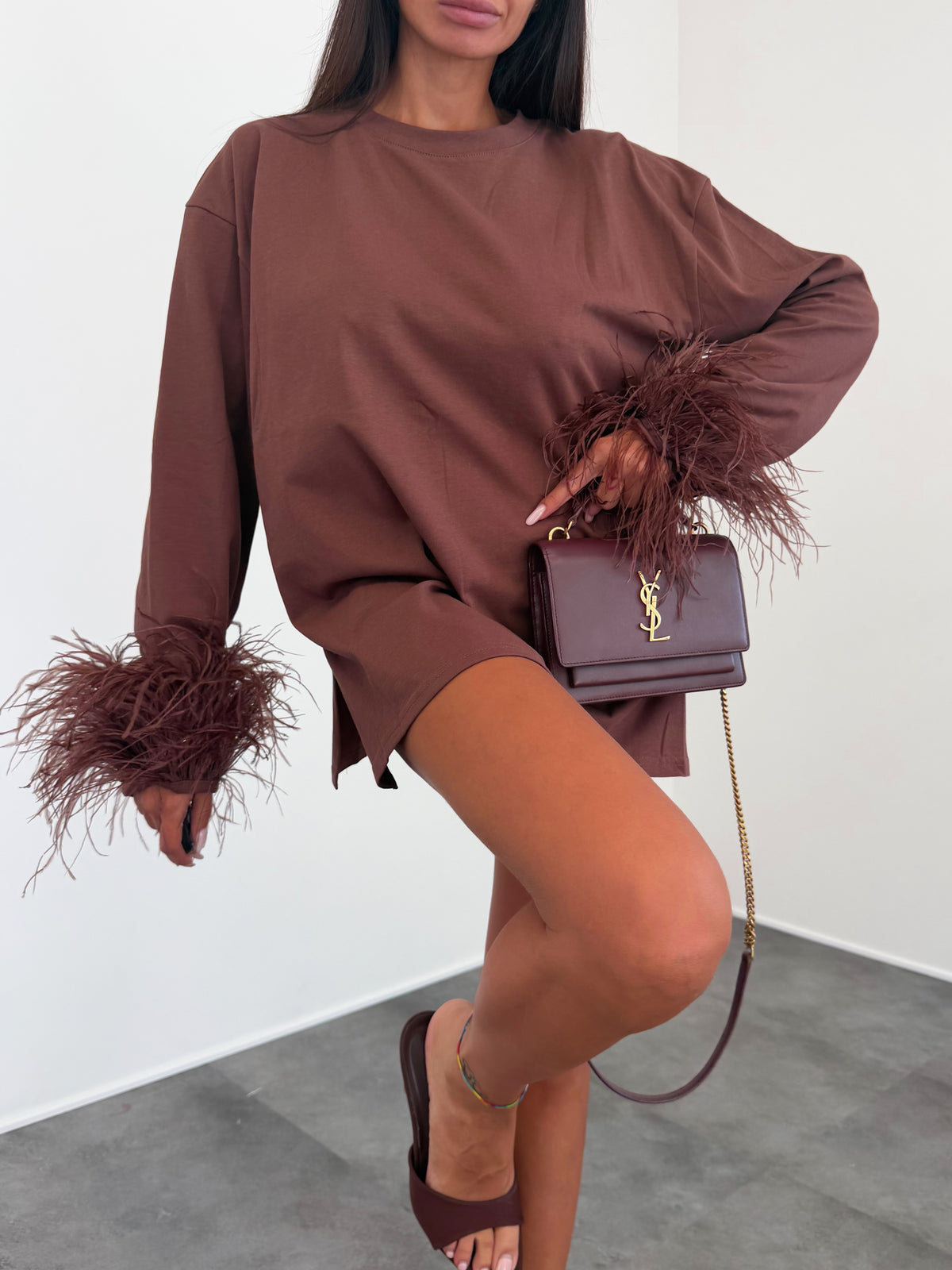 Maxi Maglia Piume - Marrone