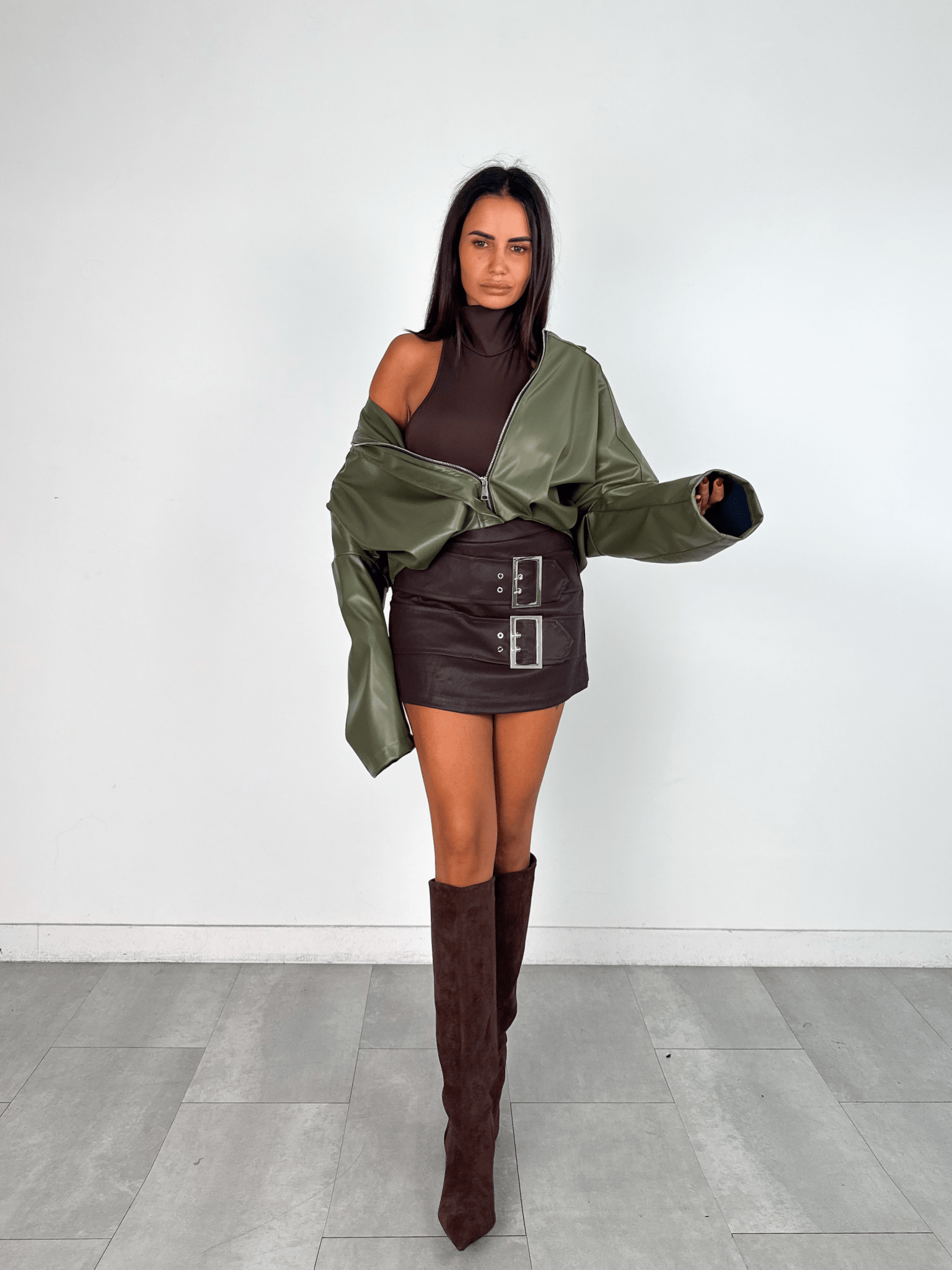 Biker Ecopelle Virale - Verde Oliva - SAINTH