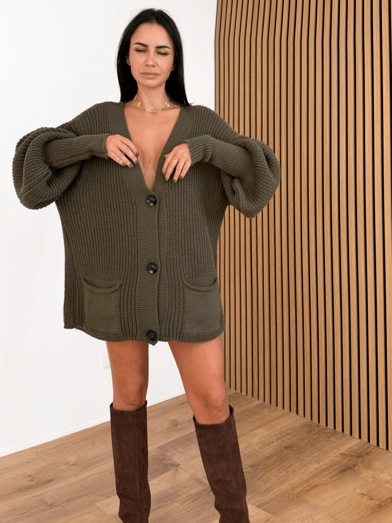 Maxi Cardigan - Army Green - SAINTH