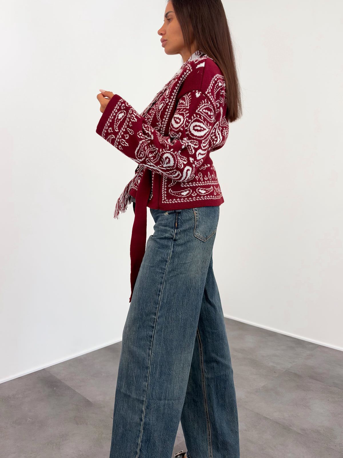 Cardigan Crop Azteco - Bordeaux Bianco