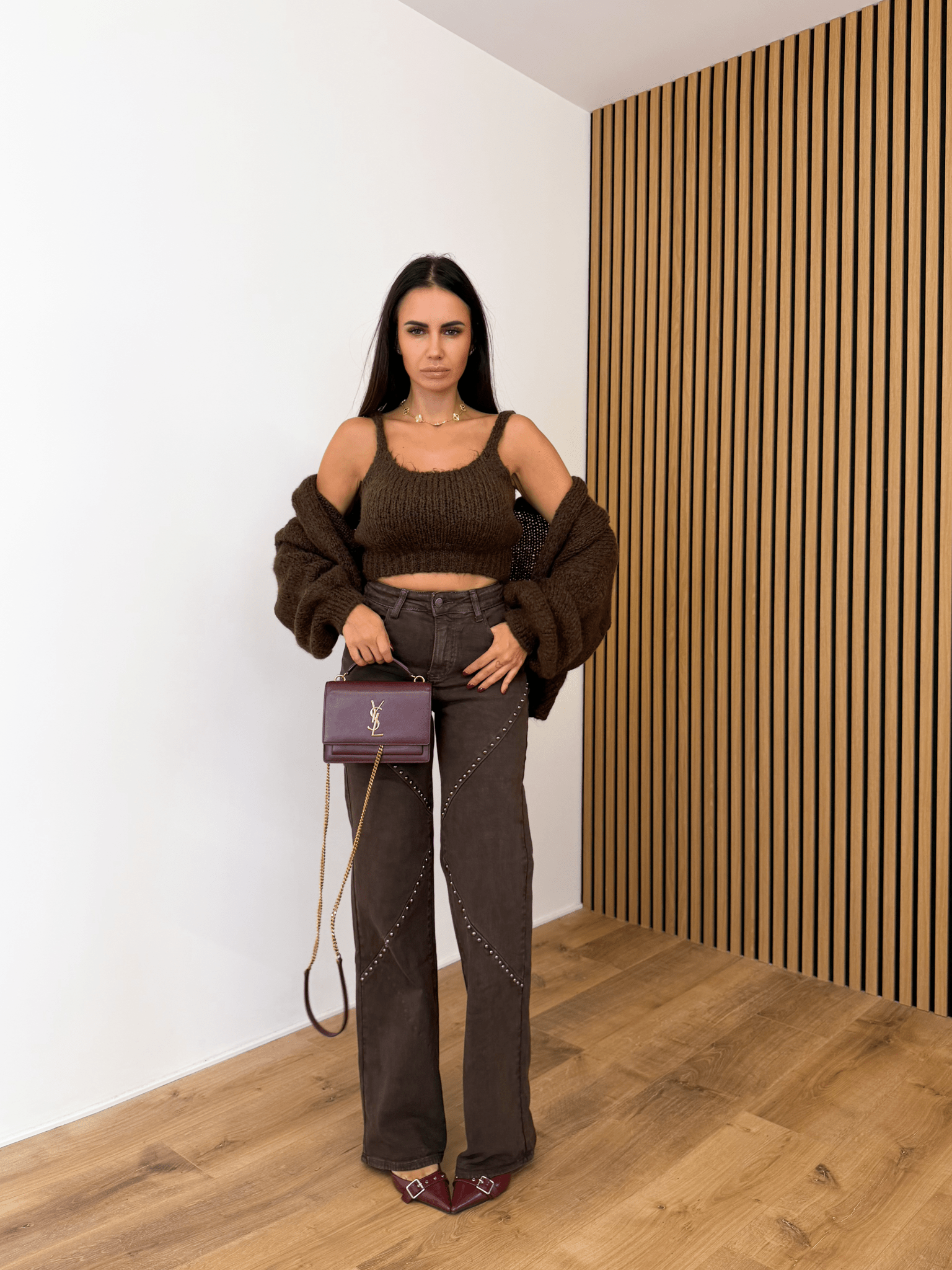 Set Top + Cardigan - Cioccolato - SAINTH