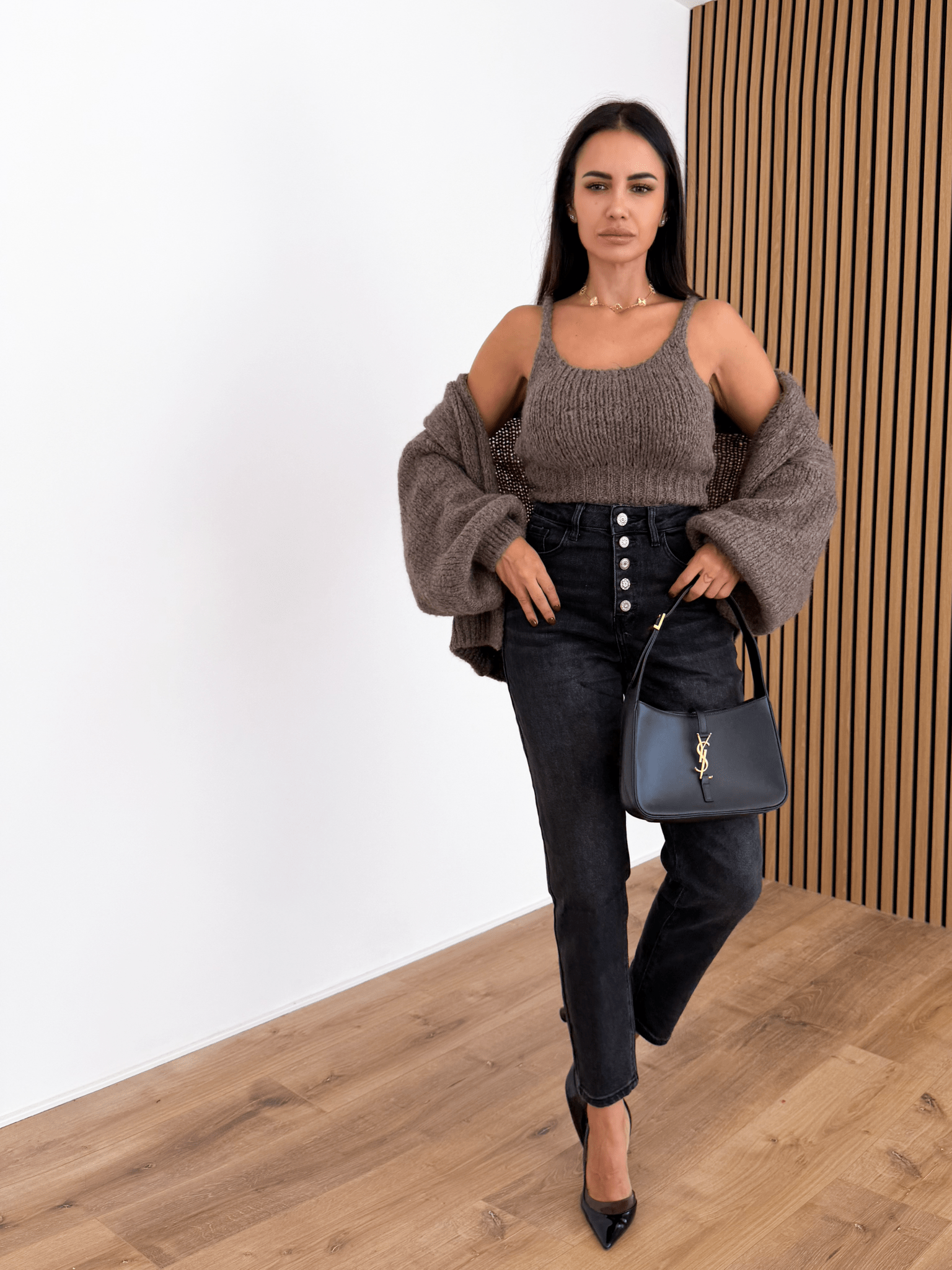 Set Top + Cardigan - Marrone - SAINTH