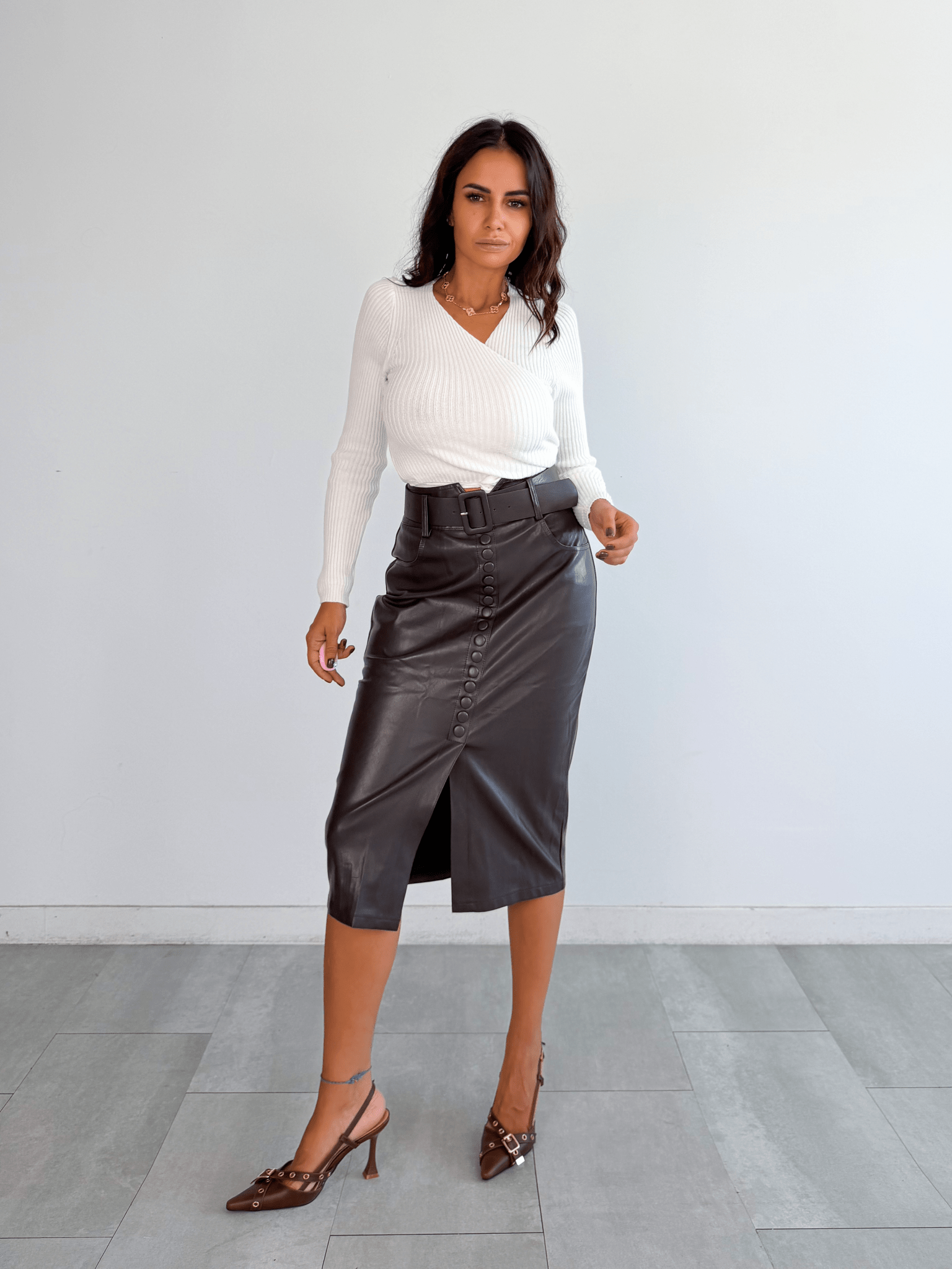 Gonna Ecopelle Bottoncini - Marrone - SAINTH