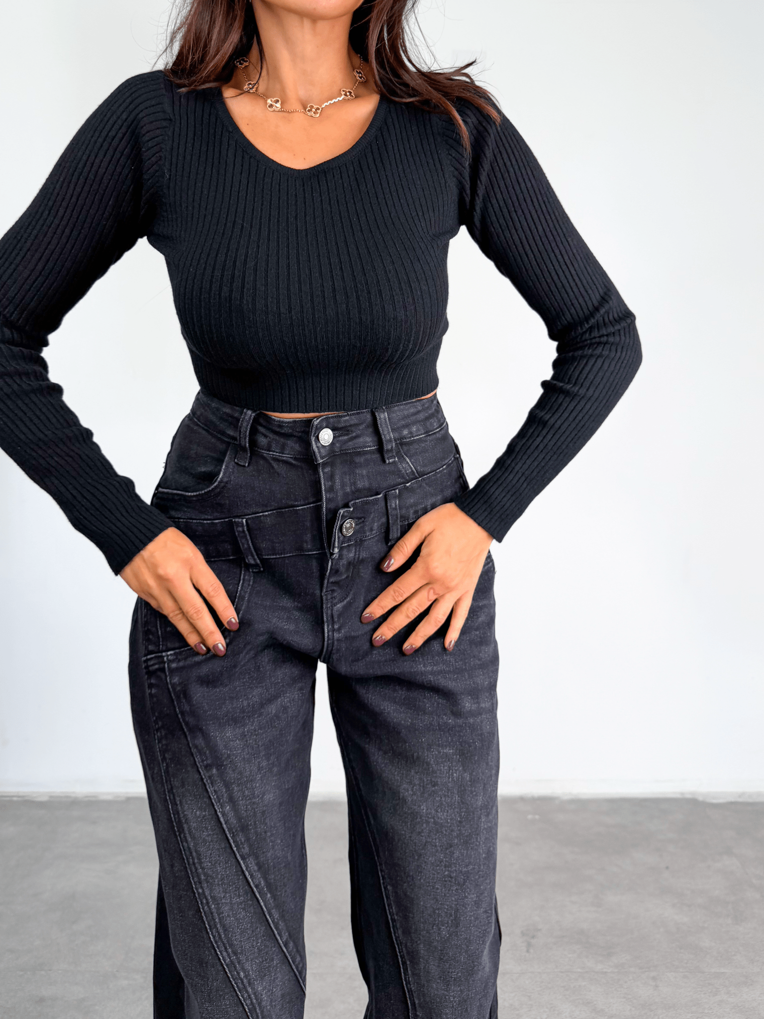 Pull Crop Coste - Nero - SAINTH