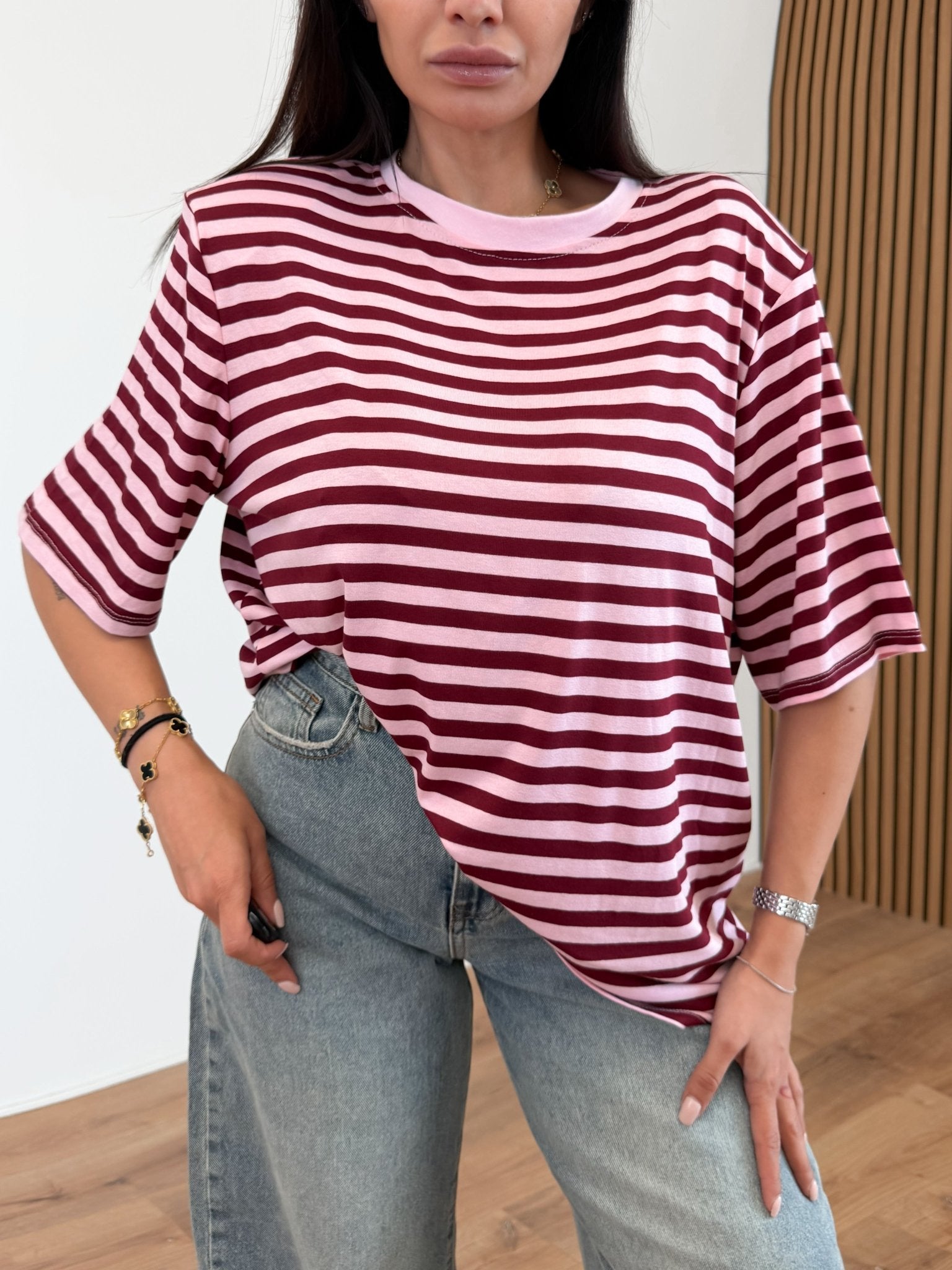 Maxi Maglia Linee - Bordeaux e Rosa - SAINTH