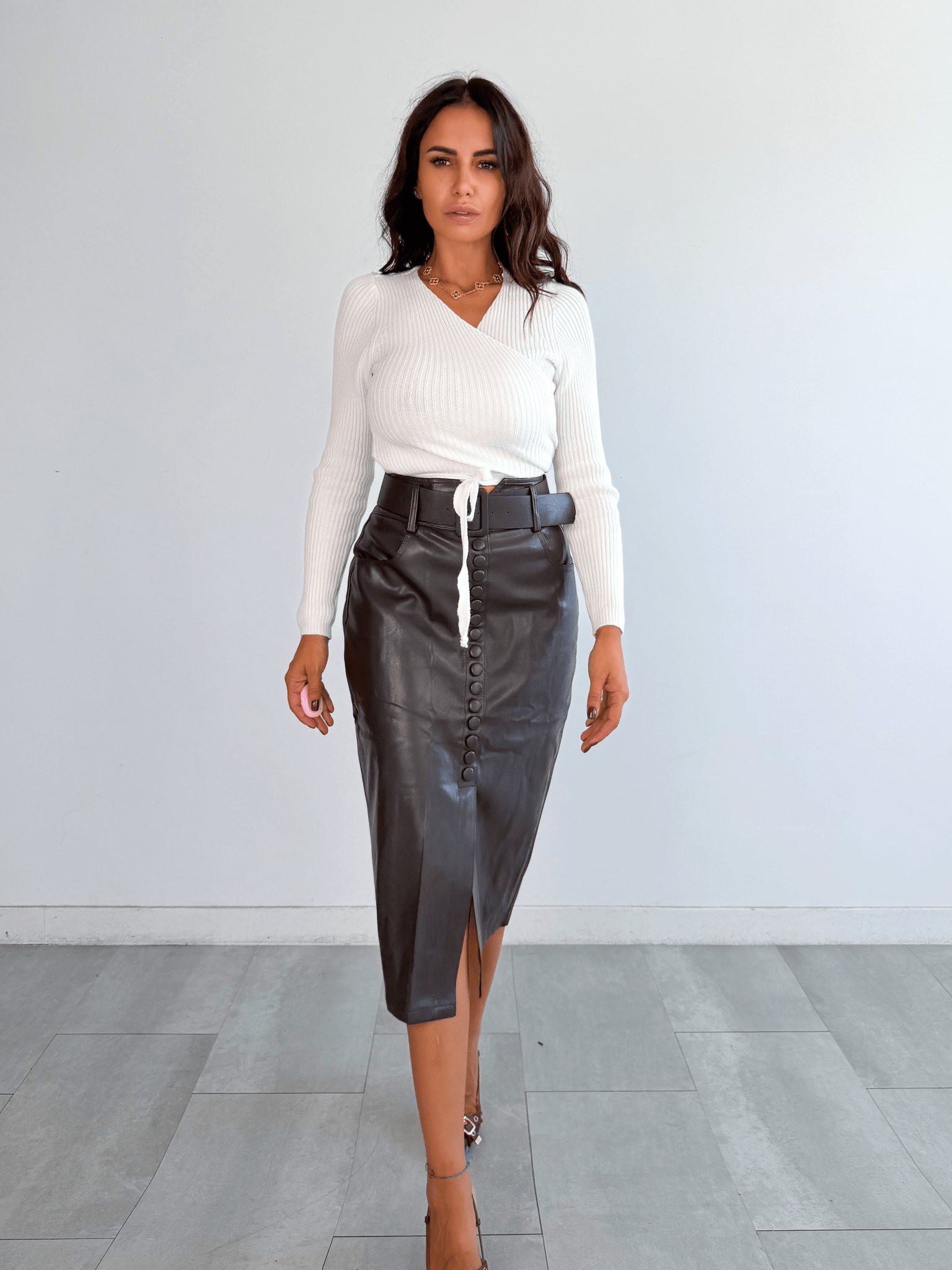 Gonna Ecopelle Bottoncini - Marrone - SAINTH