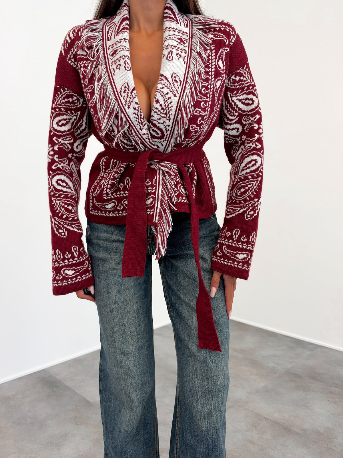 Cardigan Crop Azteco - Bordeaux Bianco