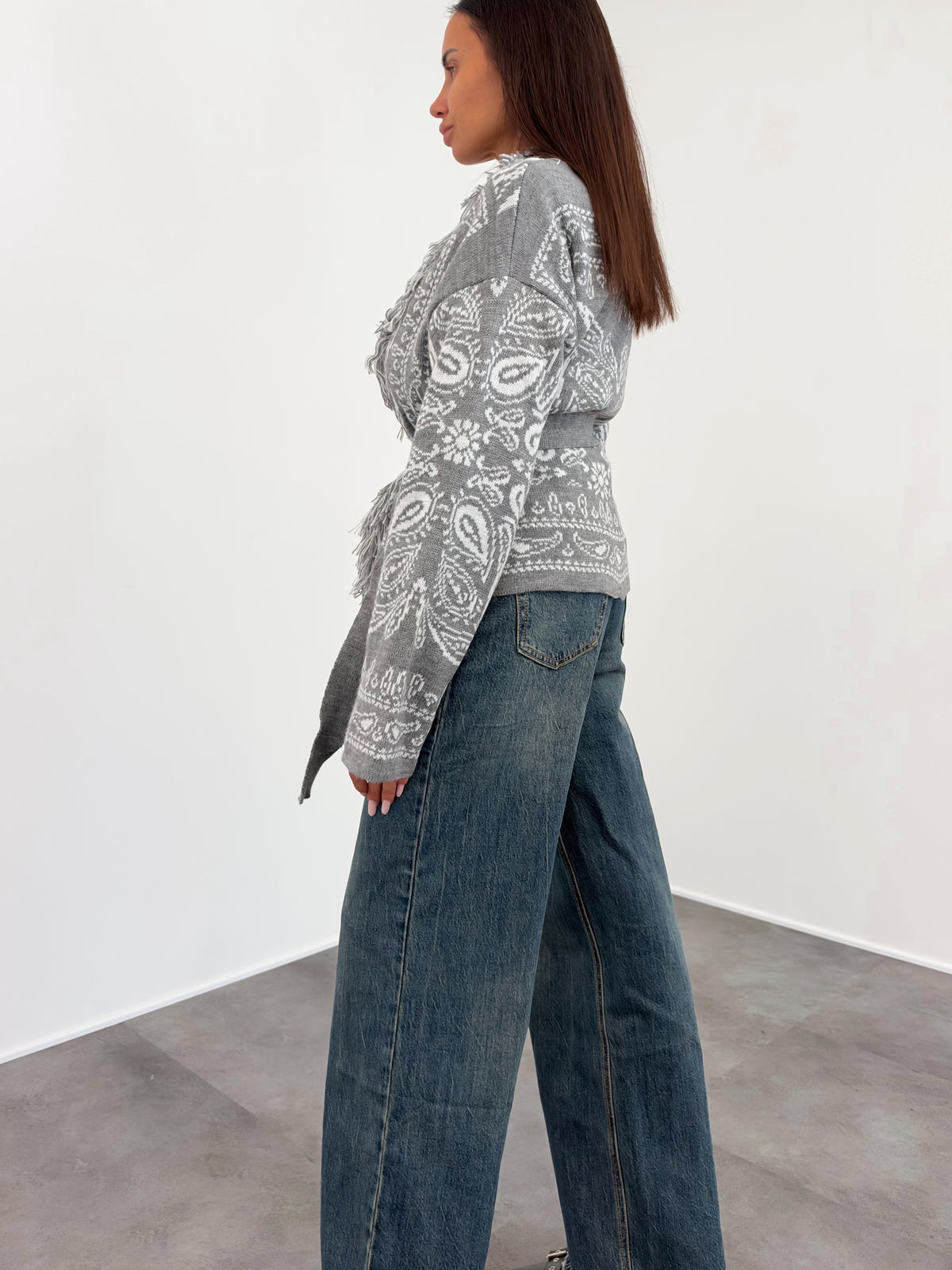 Cardigan Crop Azteco - Grigio