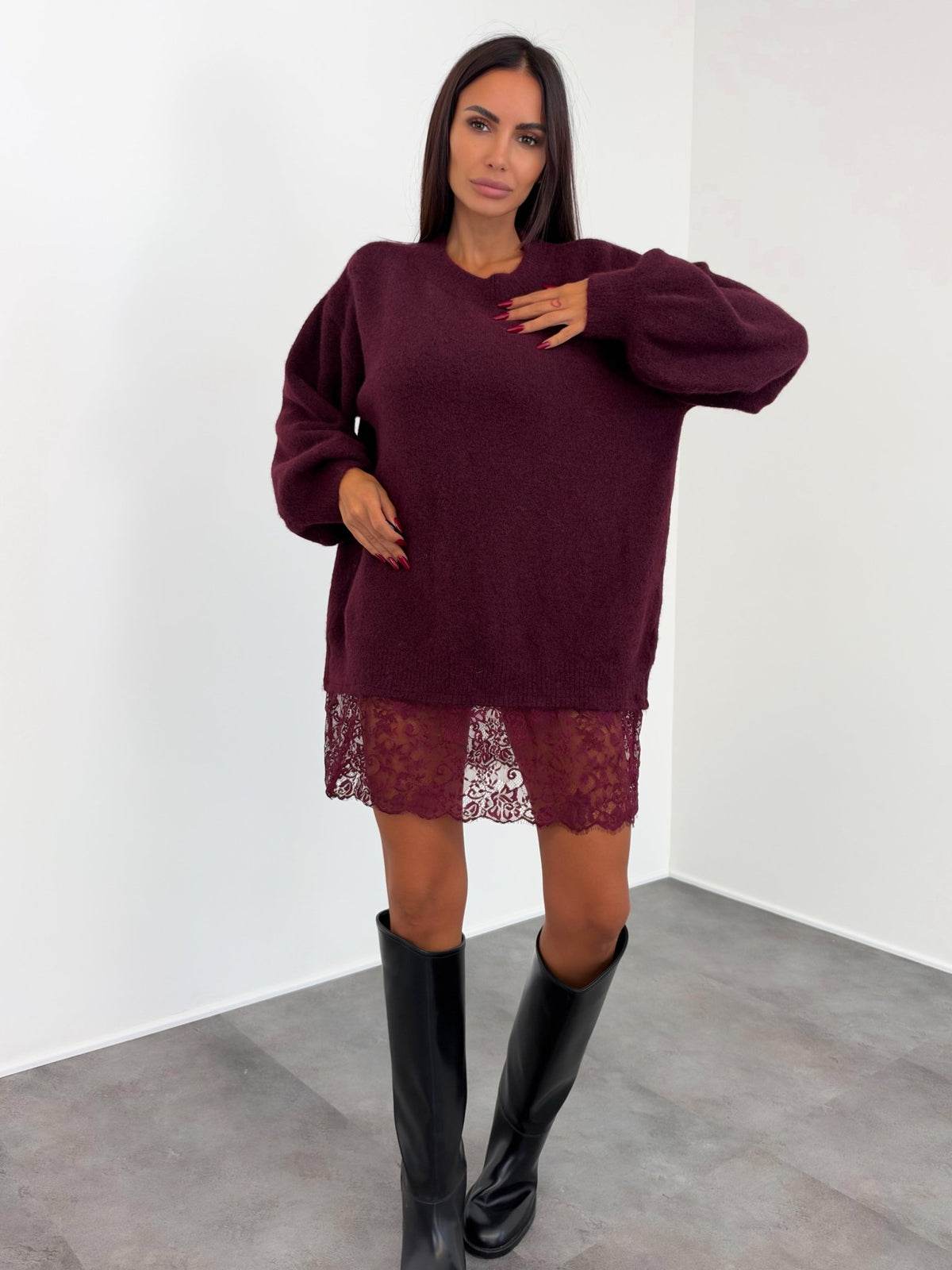 Abito Pull Pizzo - Bordeaux - SAINTH