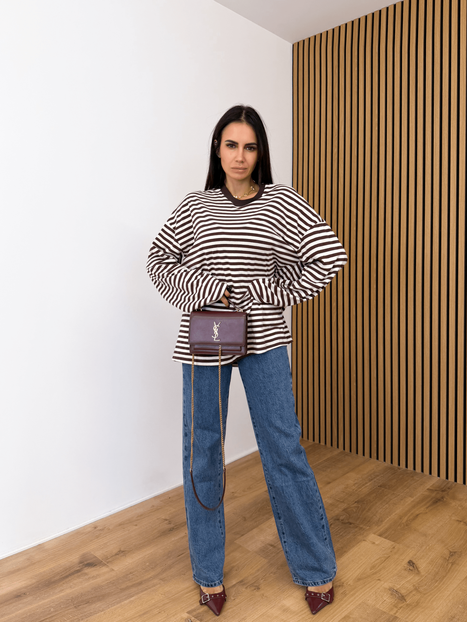 Maxi Maglia Lines - Burro e Marrone - SAINTH