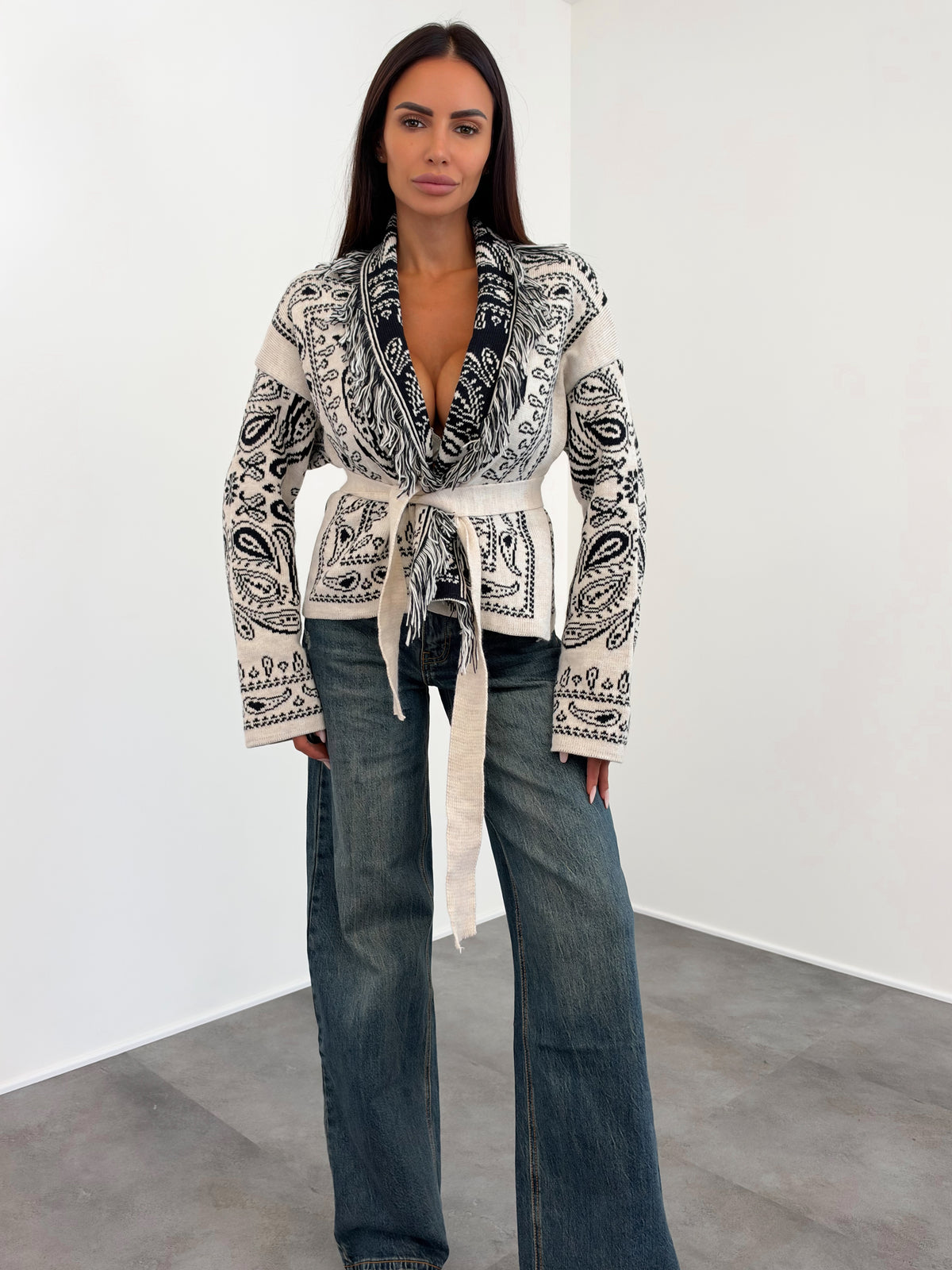 Cardigan Crop Azteco - Panna