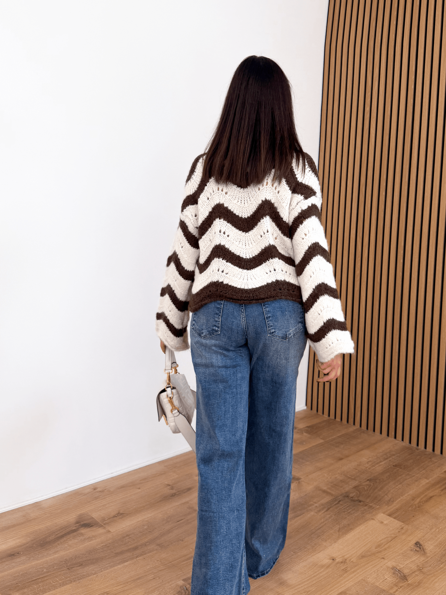 Cardigan Ondulato - Bianco e Marrone - SAINTH