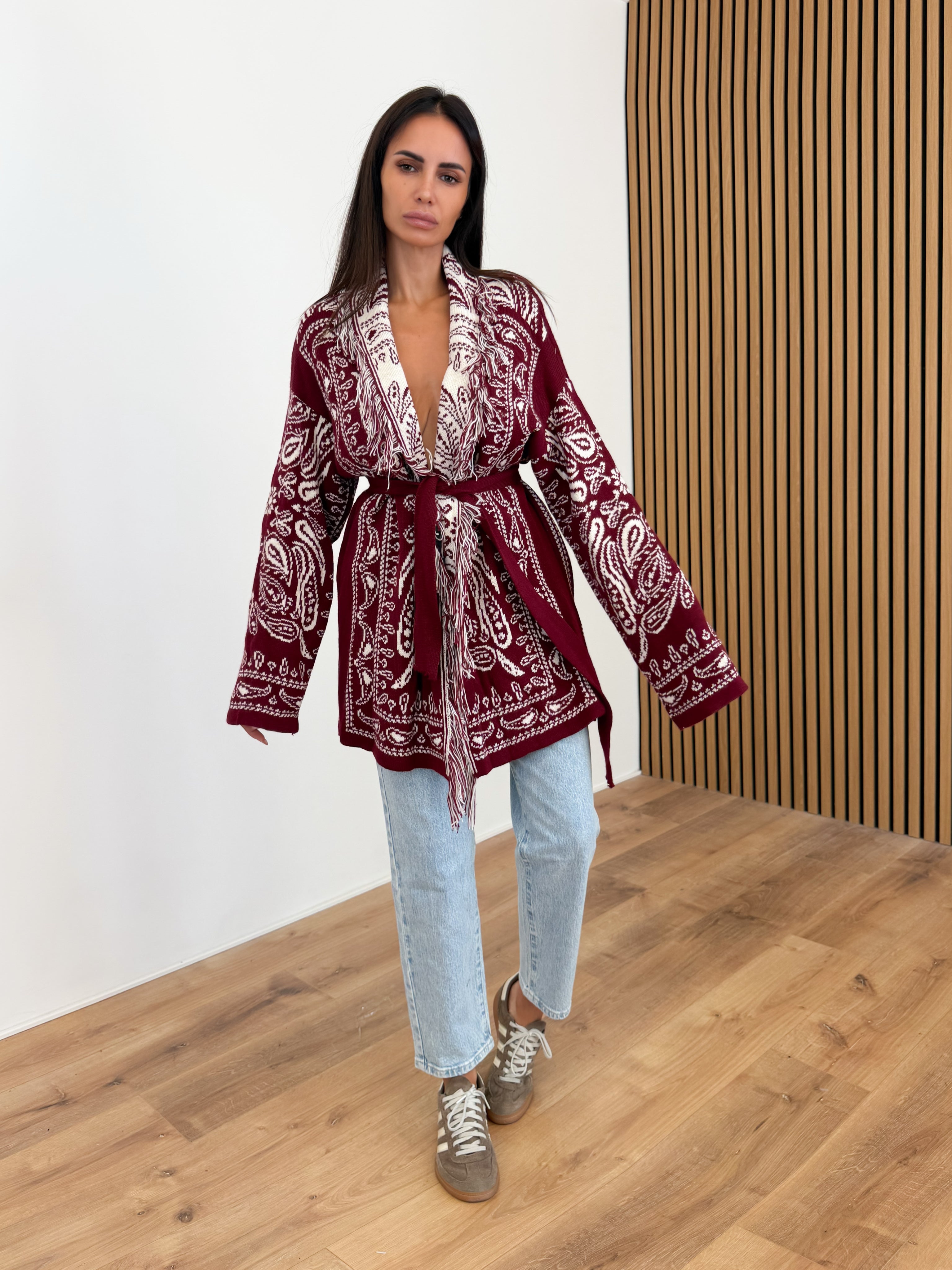 Cardigan Azteco - Bordeaux e Bianco