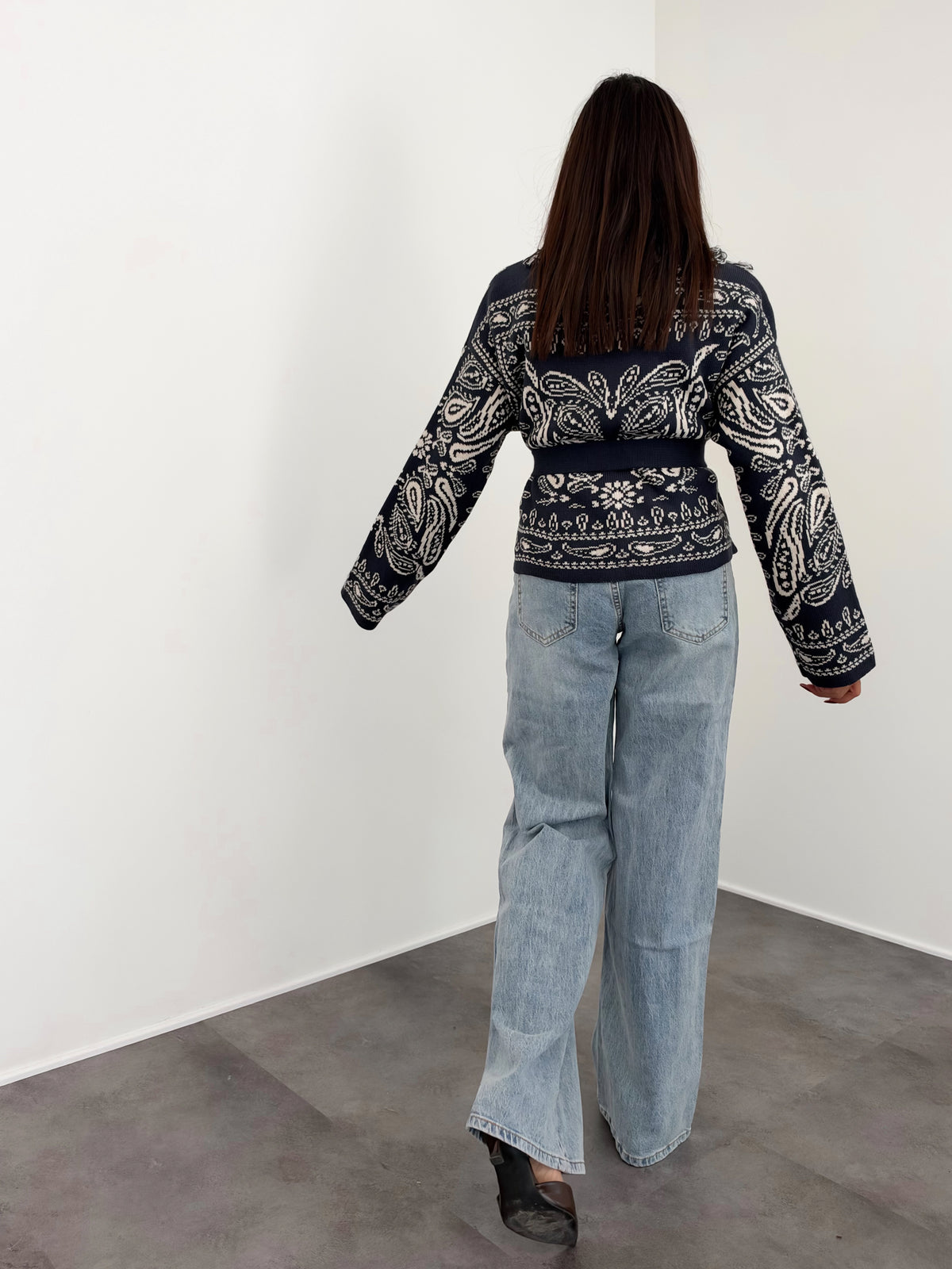 Cardigan Crop Azteco - Blu