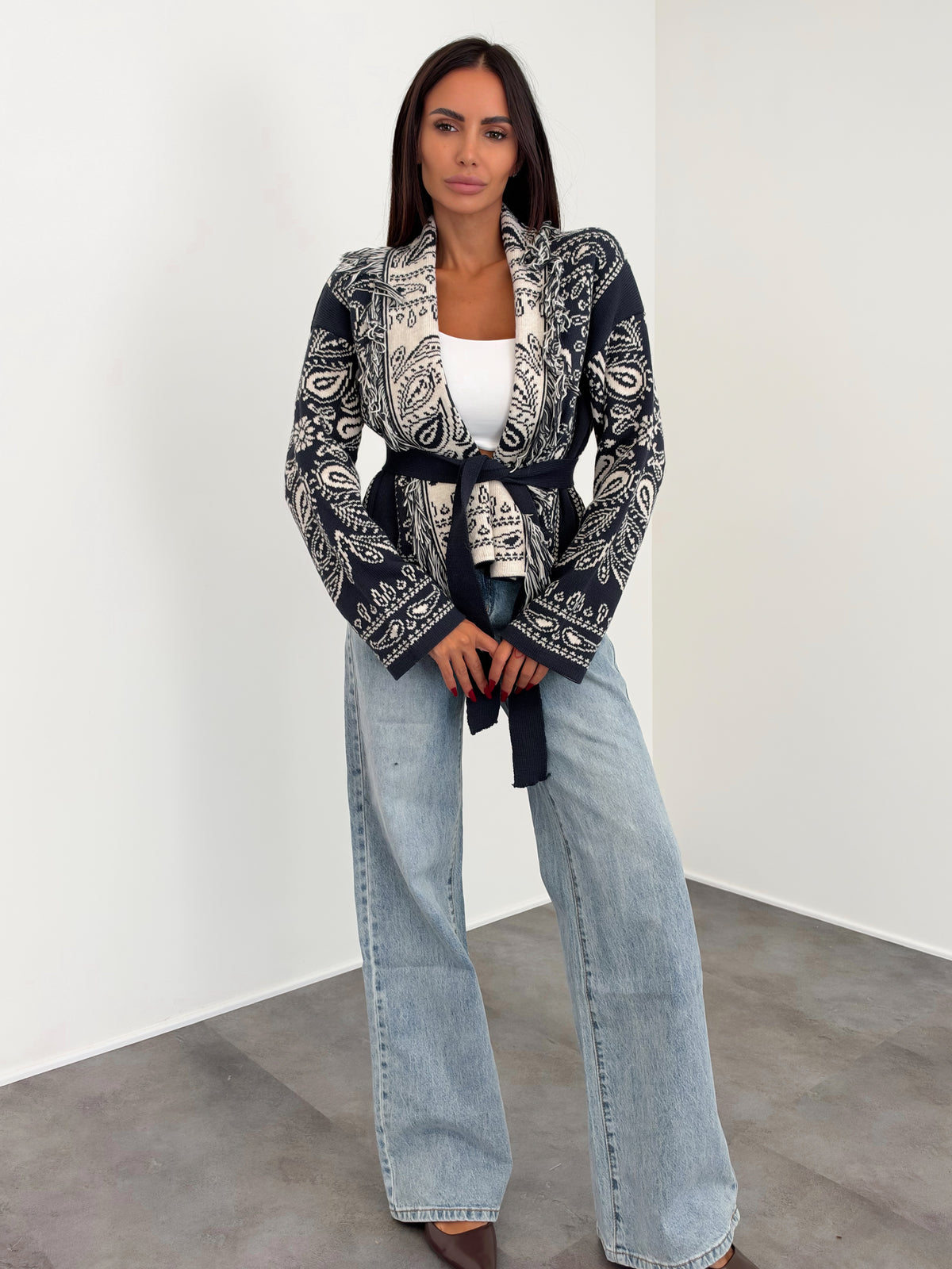 Cardigan Crop Azteco - Blu