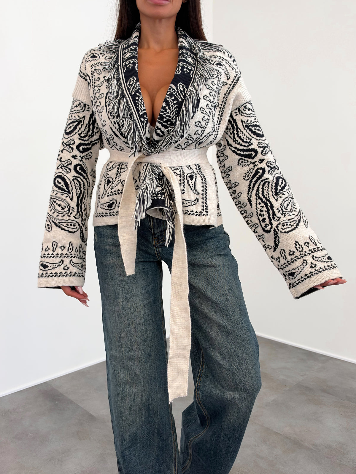 Cardigan Crop Azteco - Panna