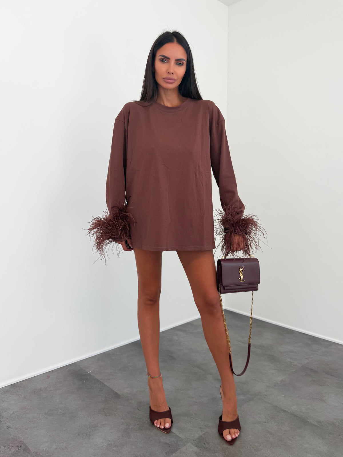 Maxi Maglia Piume - Marrone