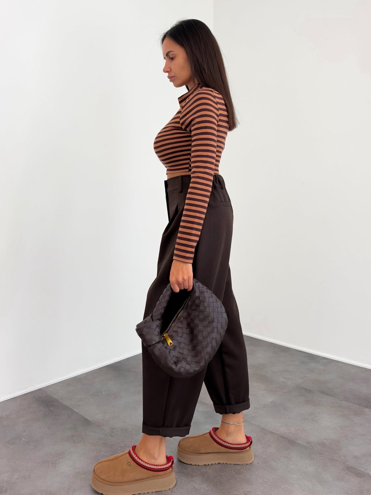 Maglia Crop Linee - Marrone Camel - SAINTH