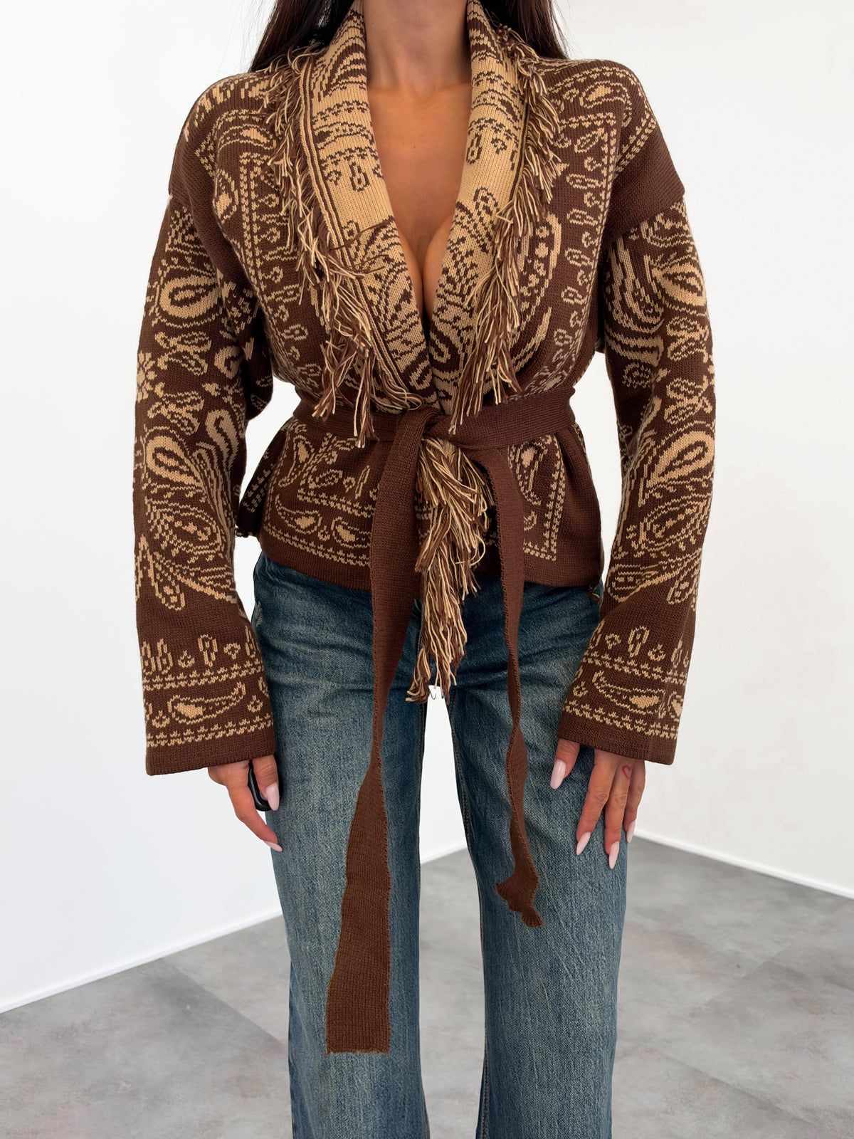 Cardigan Crop Azteco - Marrone Biscotto