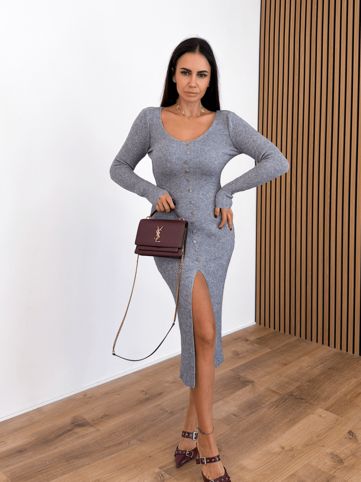 Pull Abito Long Bottoncini - Grigio - SAINTH