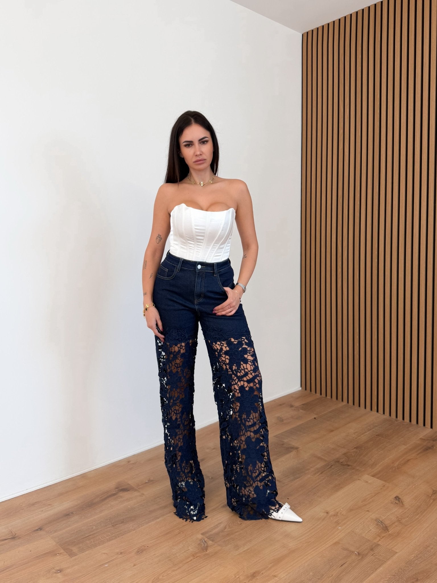 Jeans Mix Pizzo - Denim Scuro - SAINTH