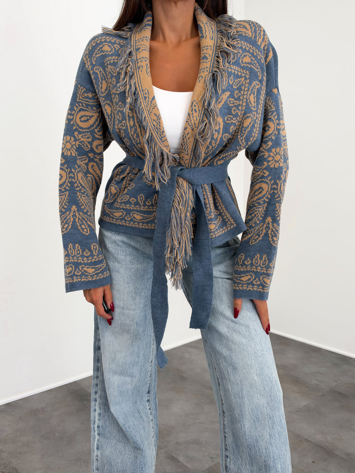 Cardigan Crop Azteco - Indaco