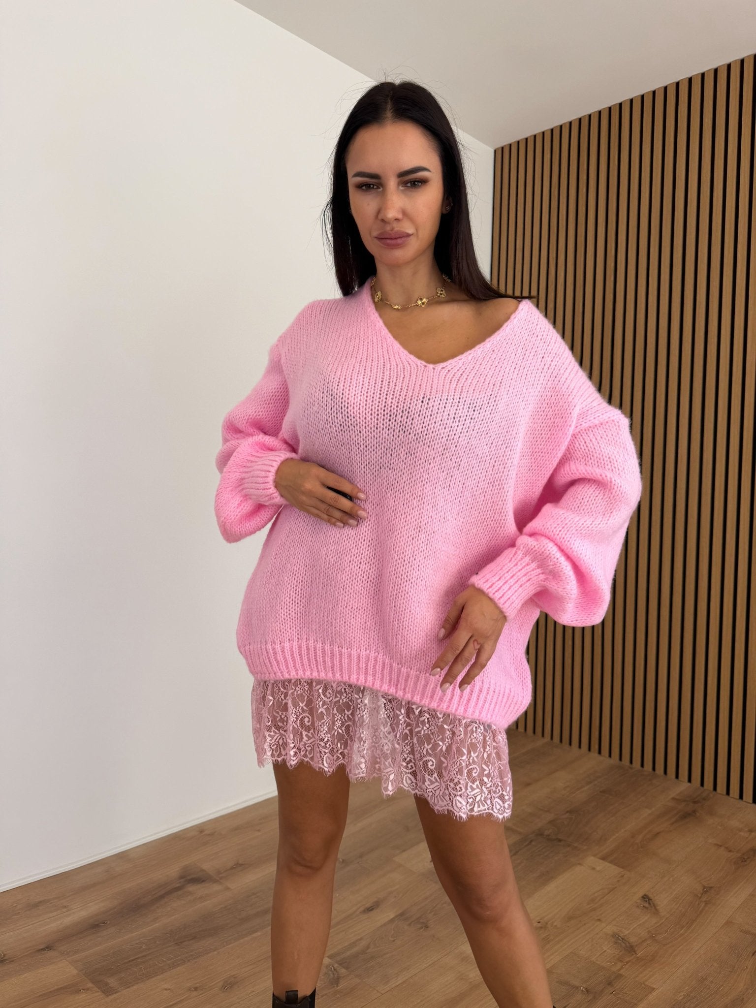 Abito Pull Pizzo - Baby Pink - SAINTH