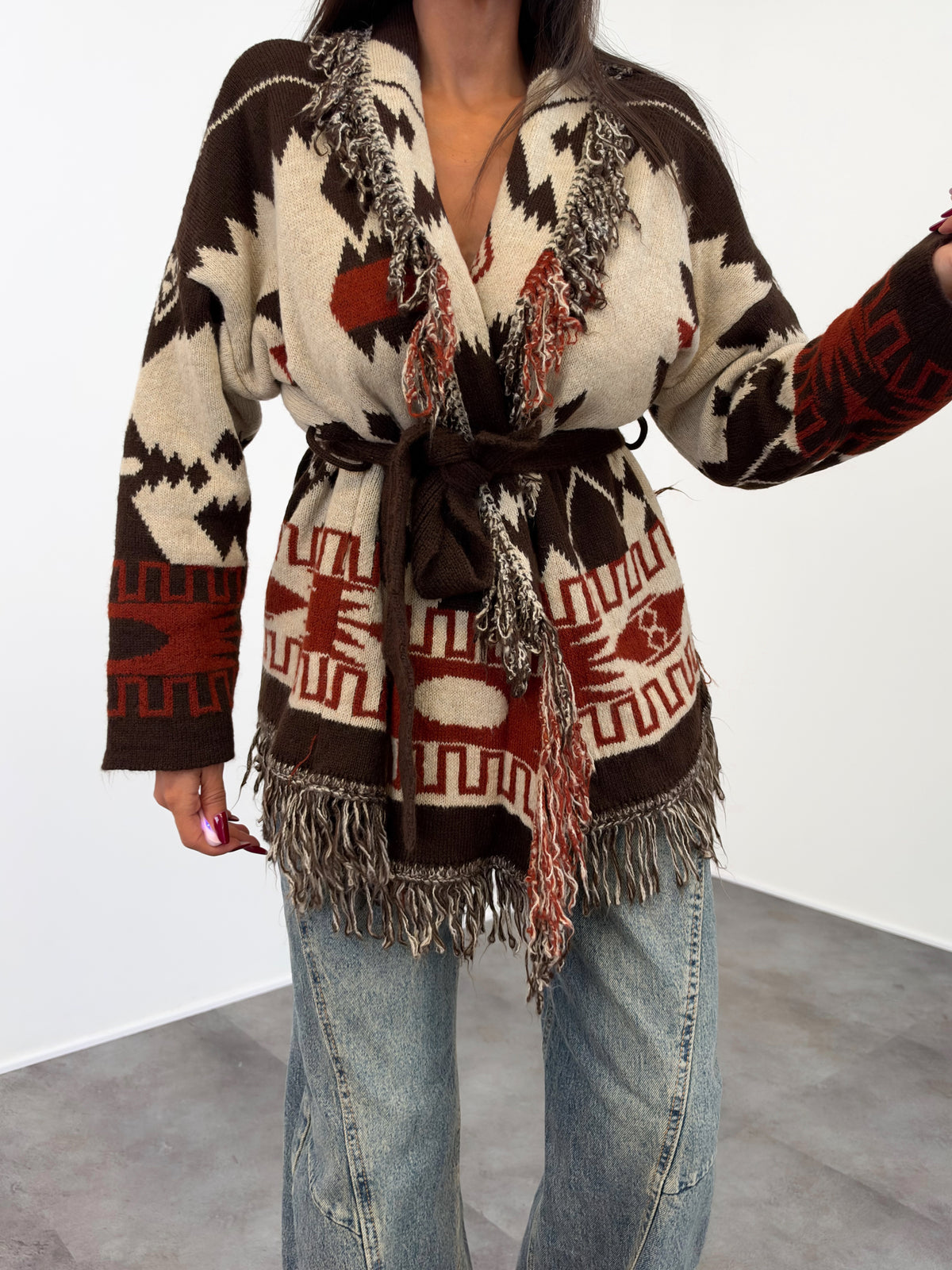 Cardigan Triangle - Beige Nero Coccio - SAINTH