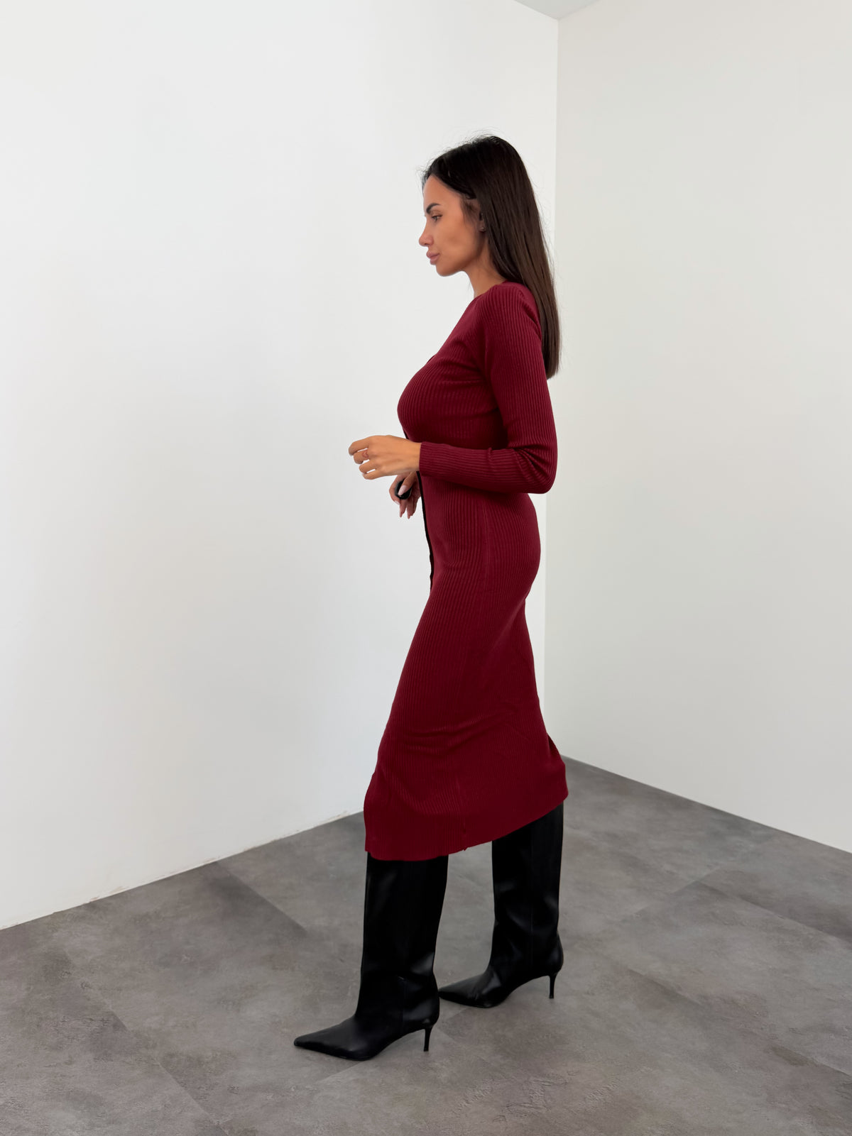 Abito Pull Bottoncini - Bordeaux