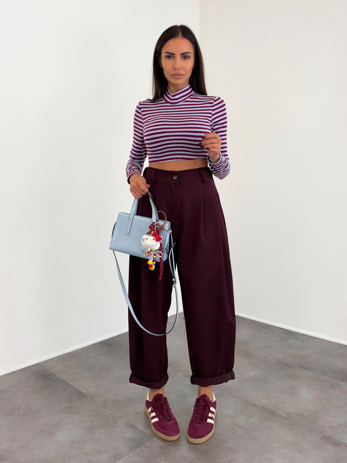 Maglia Crop Linee - Bordeaux Celeste - SAINTH